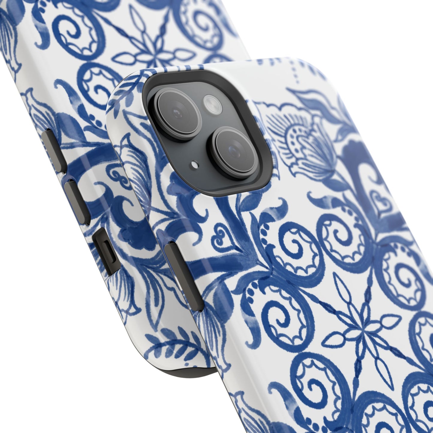 Blue Vintage Floral Impact-Resistant Phone Case