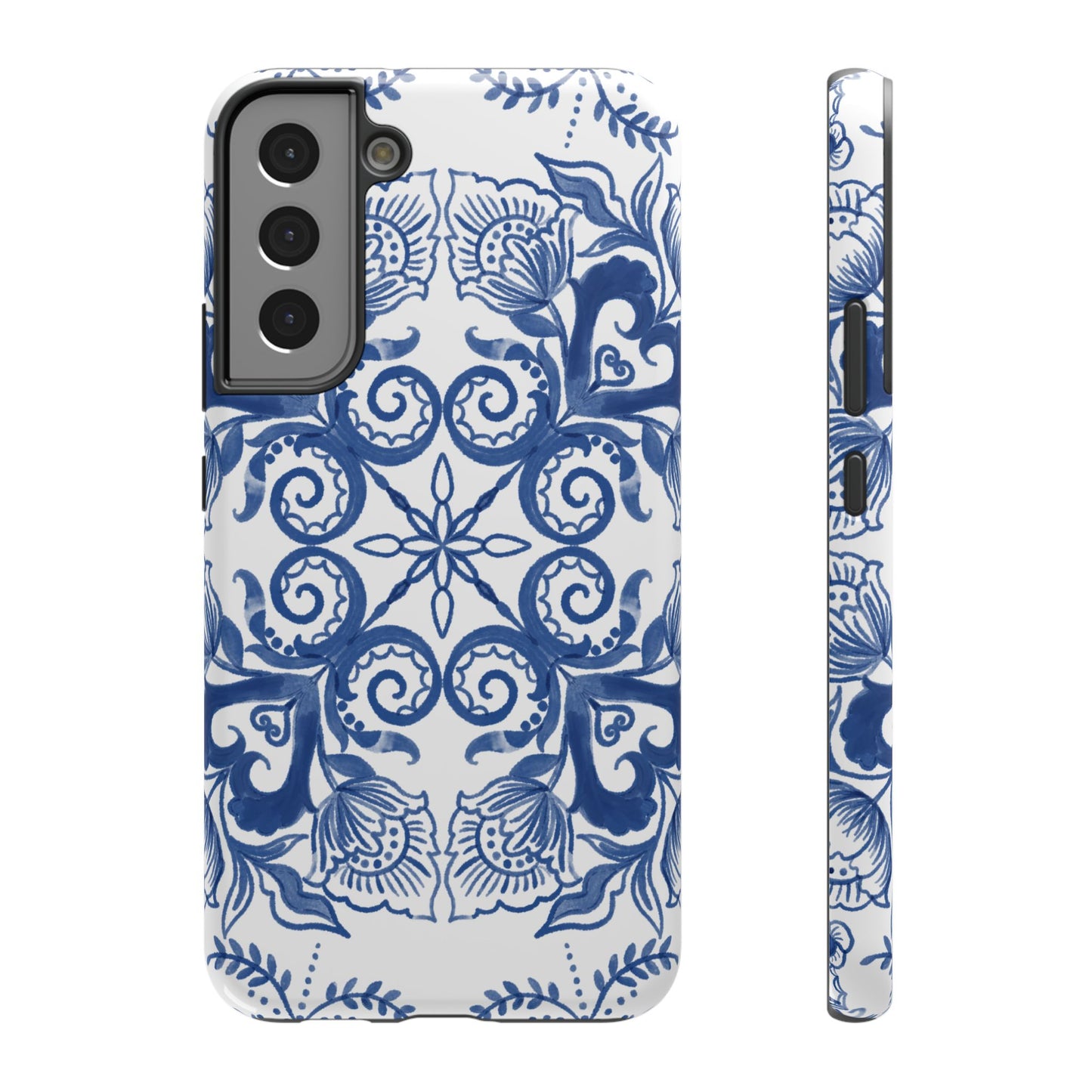 Blue Vintage Floral Impact-Resistant Phone Case