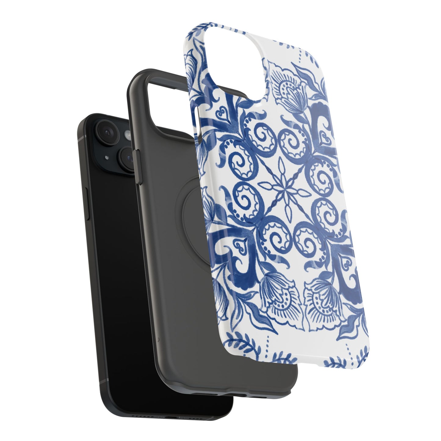 Blue Vintage Floral Impact-Resistant Phone Case