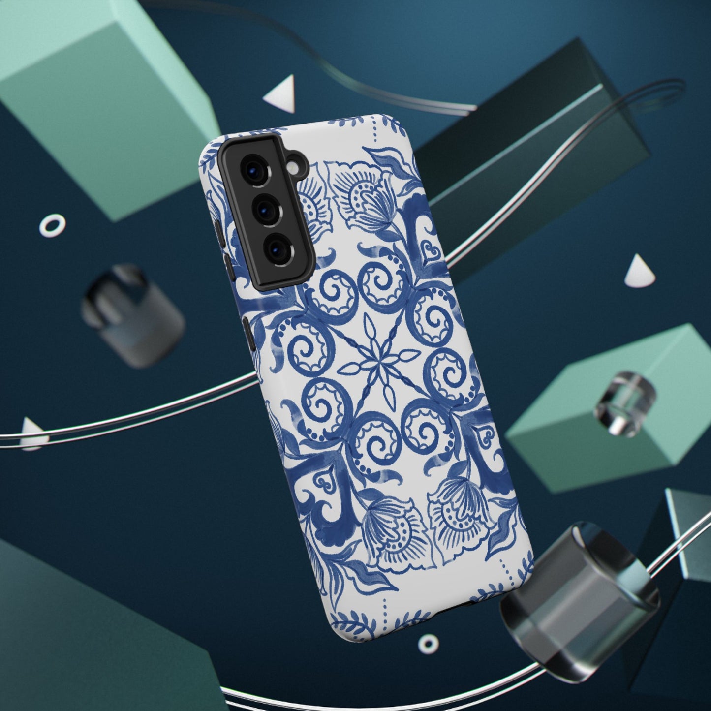 Blue Vintage Floral Impact-Resistant Phone Case