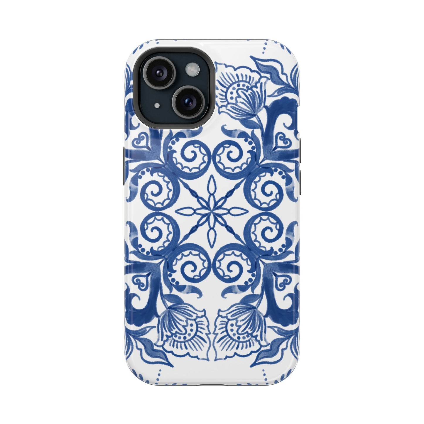 Blue Vintage Floral Impact-Resistant Phone Case