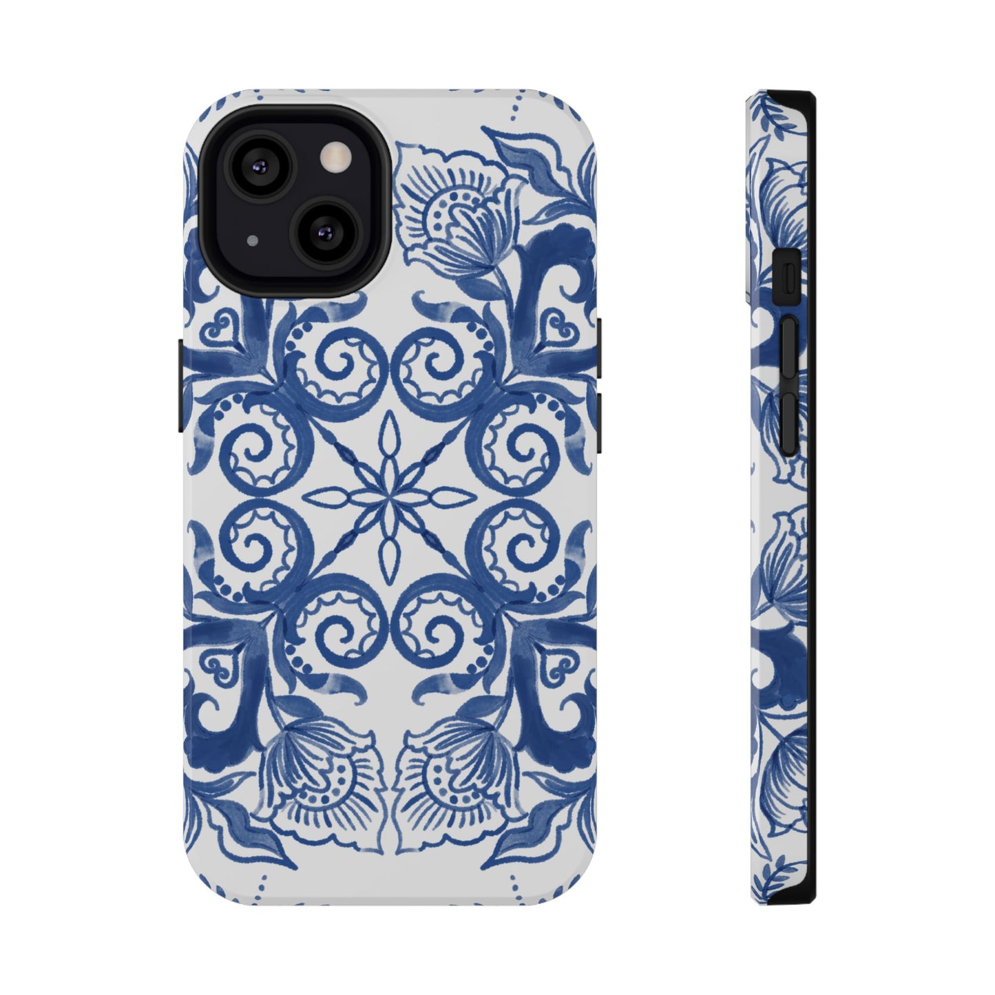 Blue Vintage Floral Impact-Resistant Phone Case
