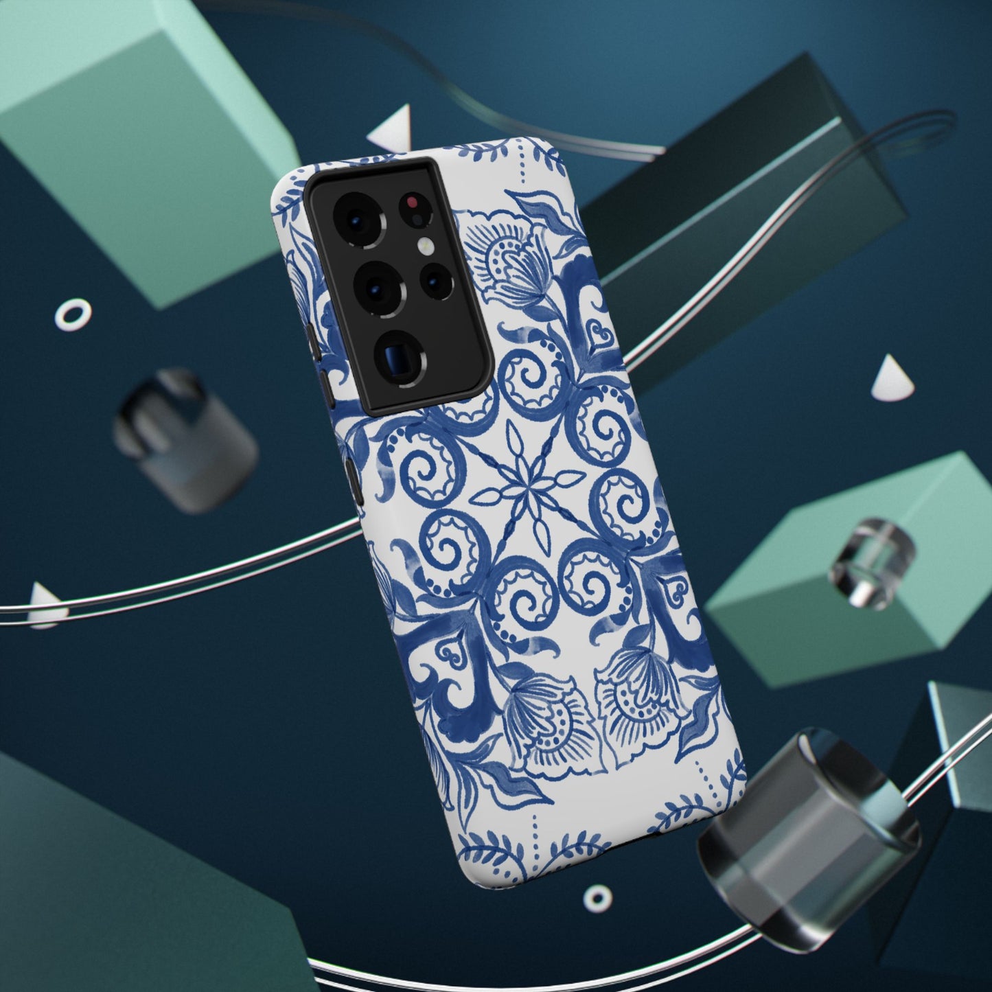 Blue Vintage Floral Impact-Resistant Phone Case