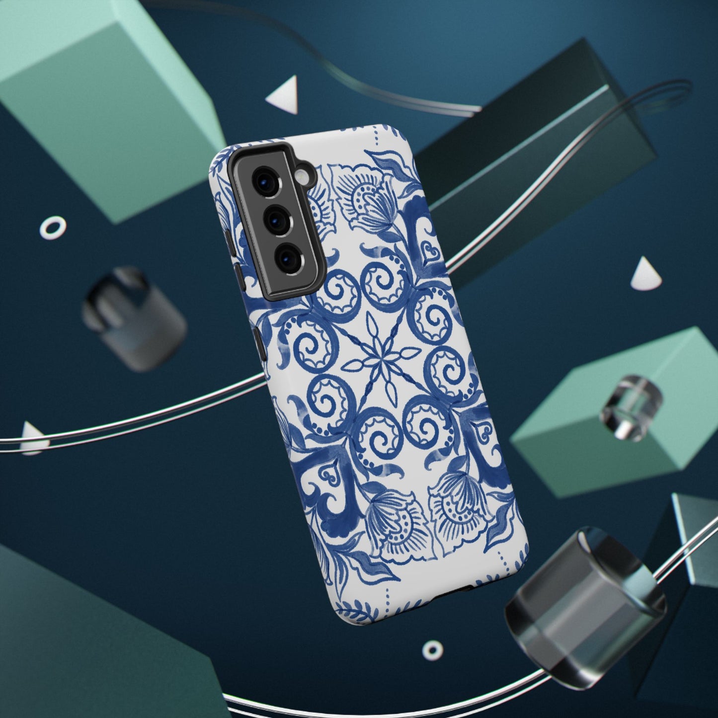 Blue Vintage Floral Impact-Resistant Phone Case
