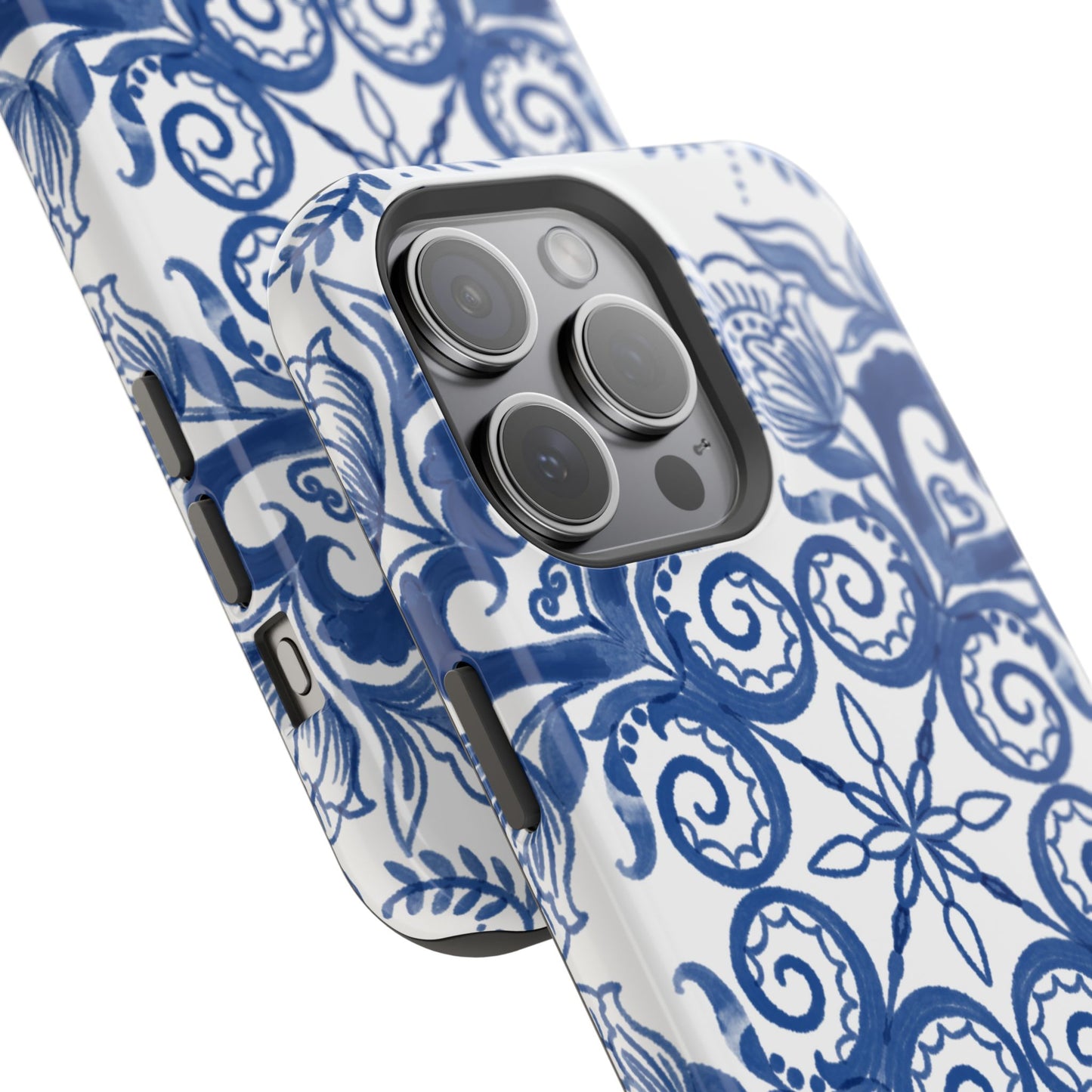 Blue Vintage Floral Impact-Resistant Phone Case