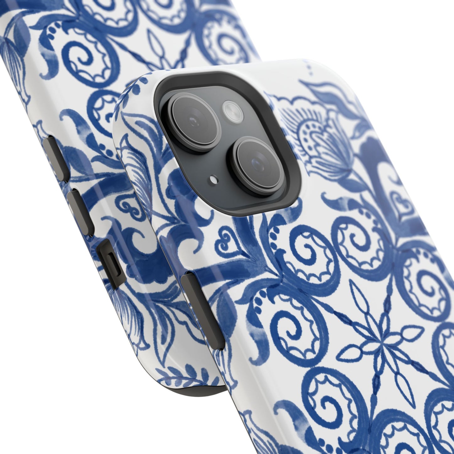 Blue Vintage Floral Impact-Resistant Phone Case