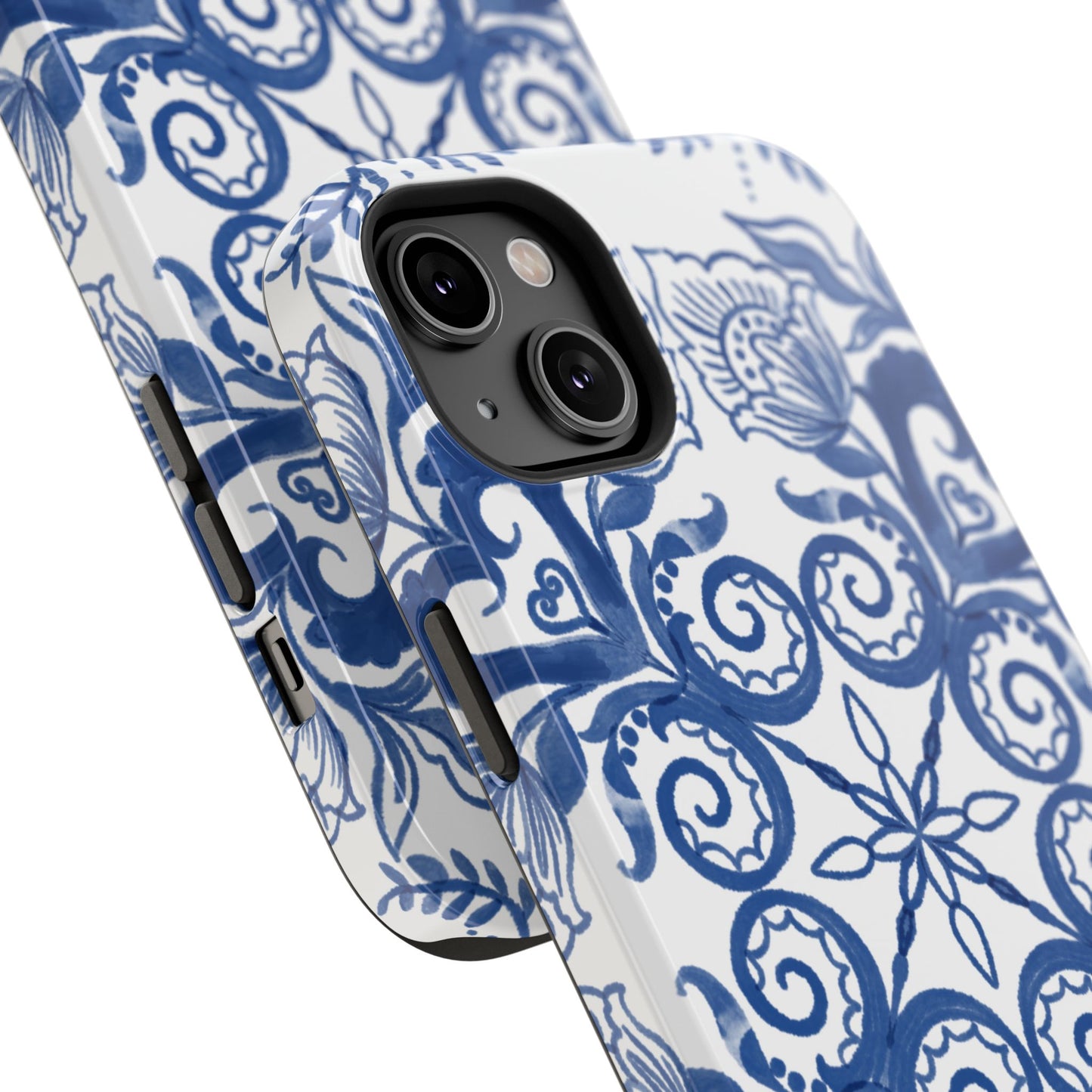 Blue Vintage Floral Impact-Resistant Phone Case