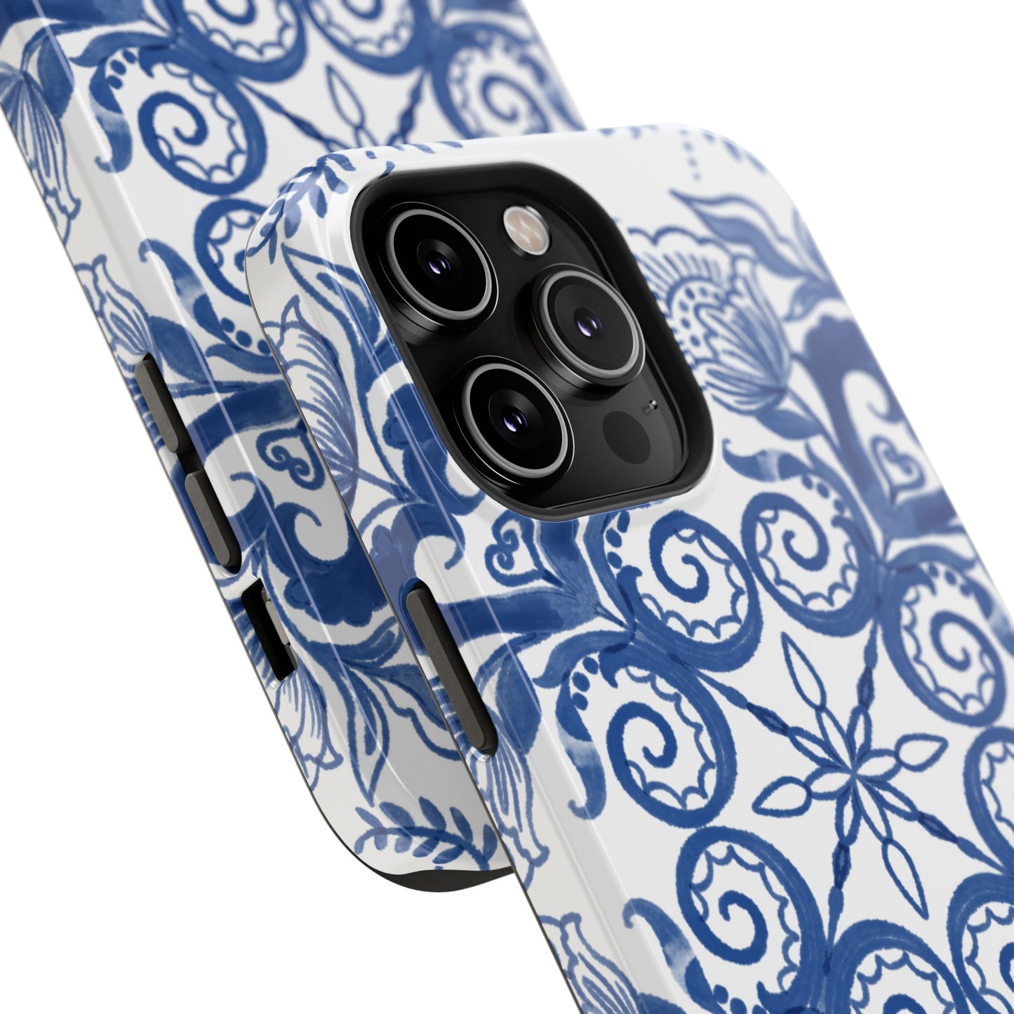 Blue Vintage Floral Impact-Resistant Phone Case