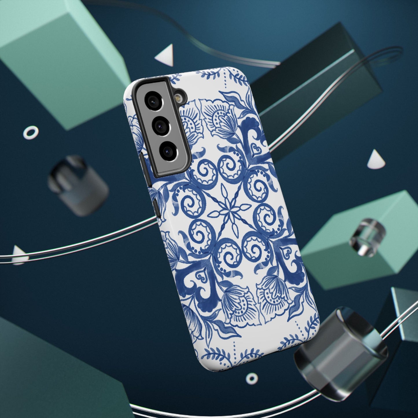 Blue Vintage Floral Impact-Resistant Phone Case