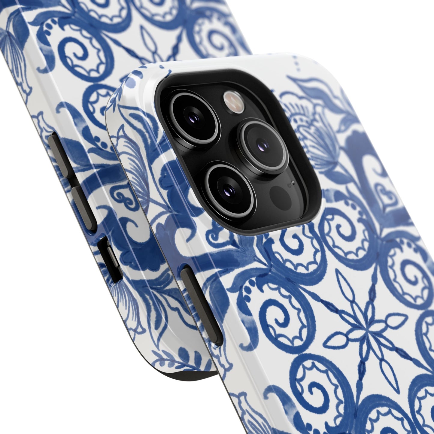 Blue Vintage Floral Impact-Resistant Phone Case