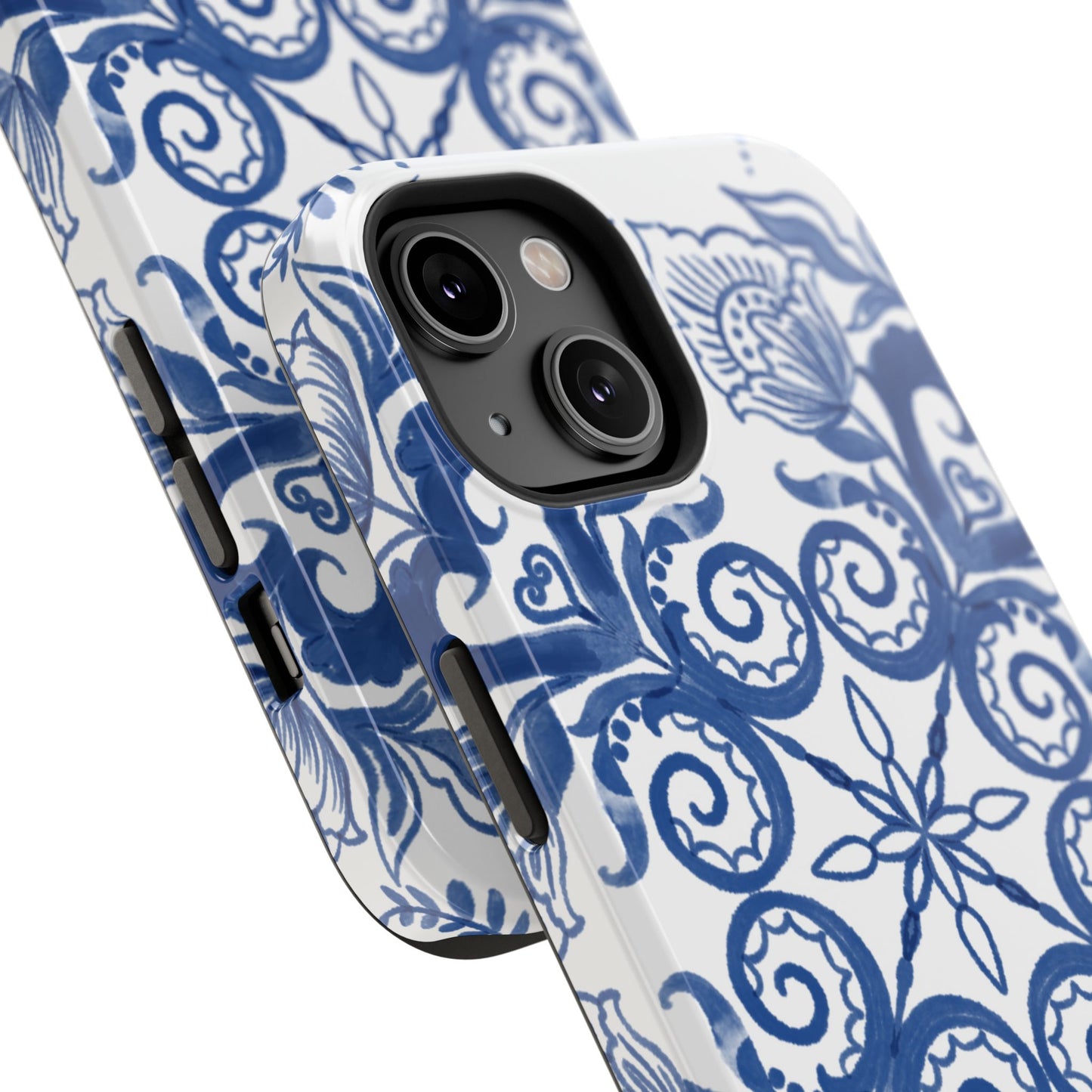 Blue Vintage Floral Impact-Resistant Phone Case
