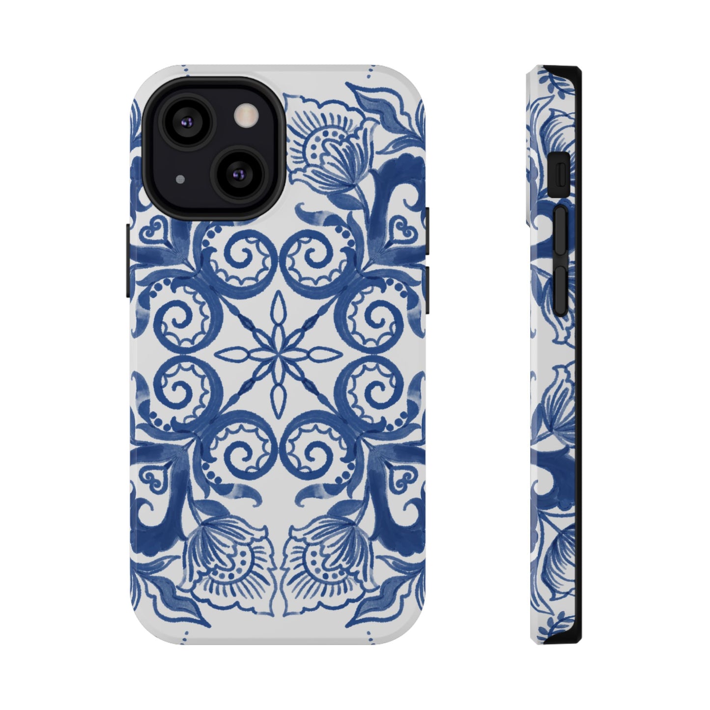 Blue Vintage Floral Impact-Resistant Phone Case