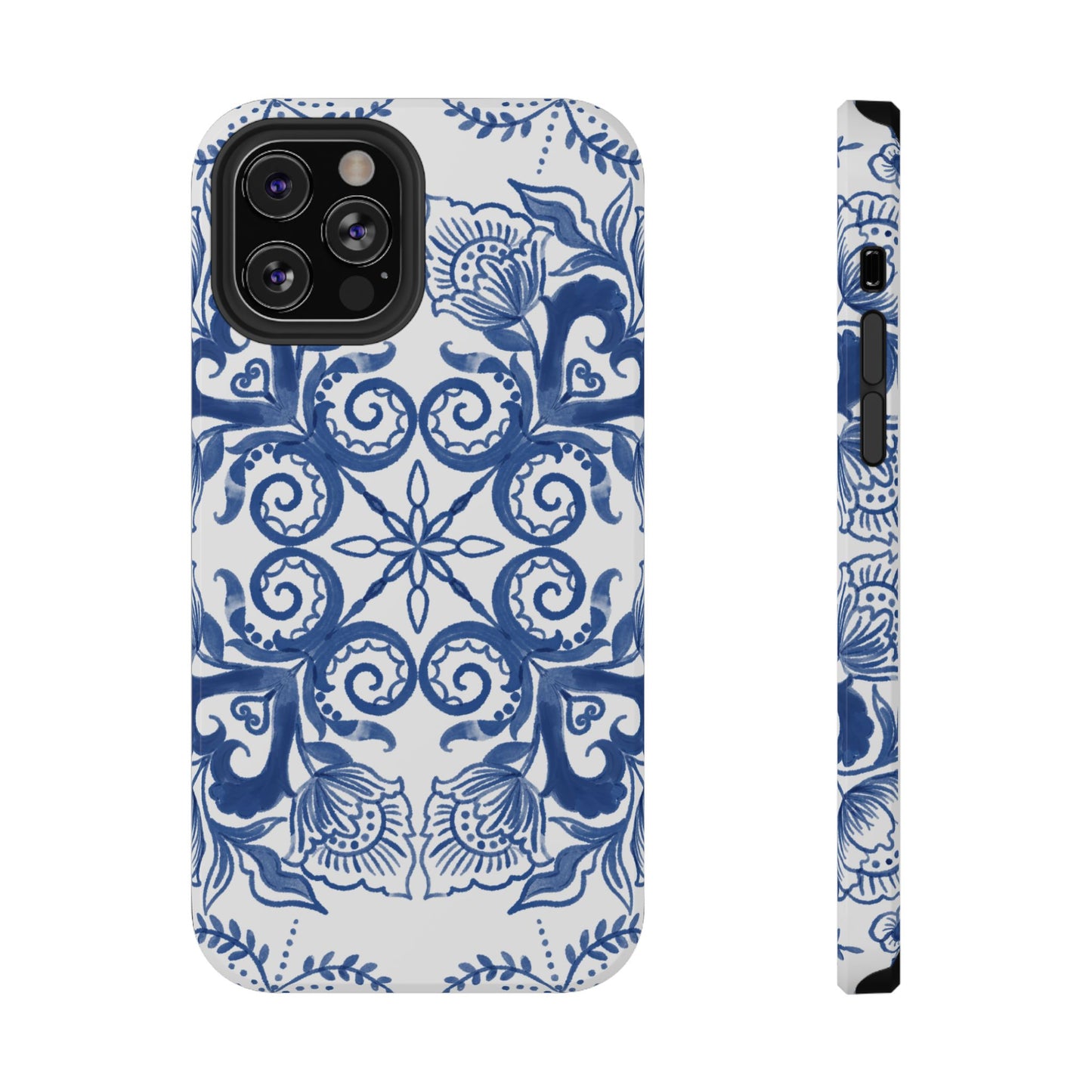 Blue Vintage Floral Impact-Resistant Phone Case