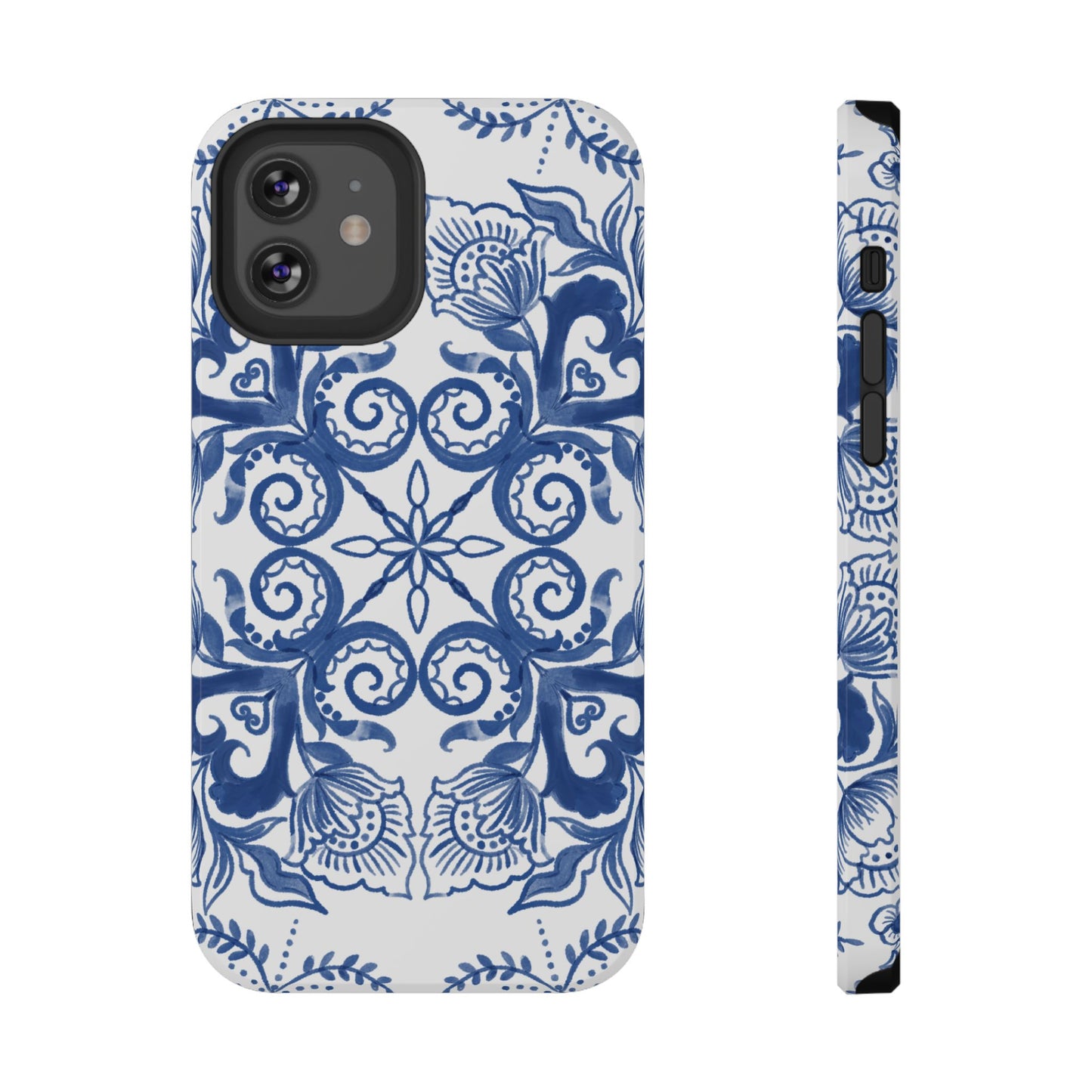 Blue Vintage Floral Impact-Resistant Phone Case