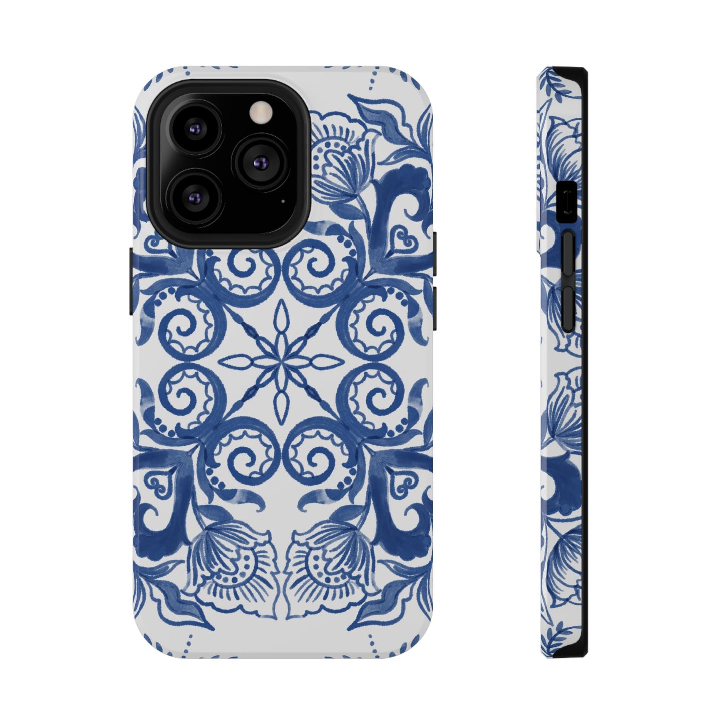 Blue Vintage Floral Impact-Resistant Phone Case