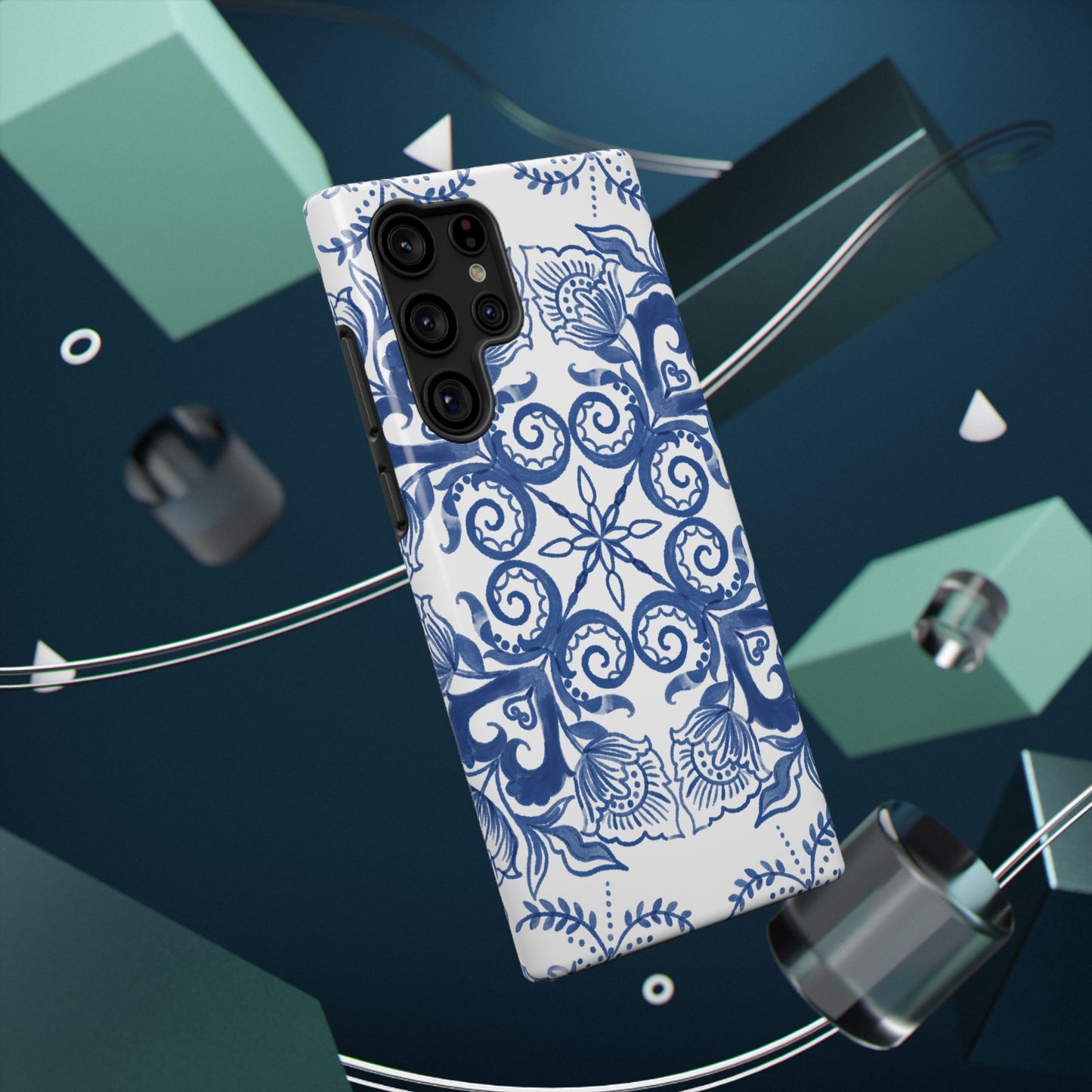 Blue Vintage Floral Impact-Resistant Phone Case