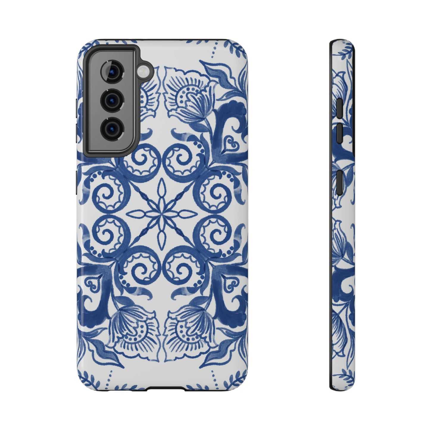 Blue Vintage Floral Impact-Resistant Phone Case