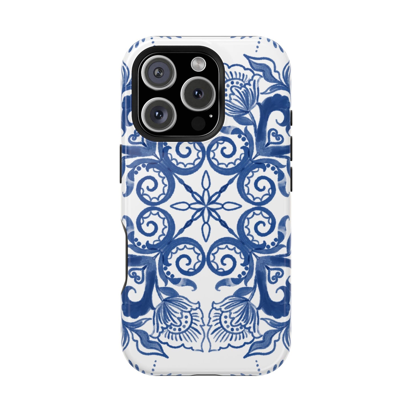 Blue Vintage Floral Impact-Resistant Phone Case