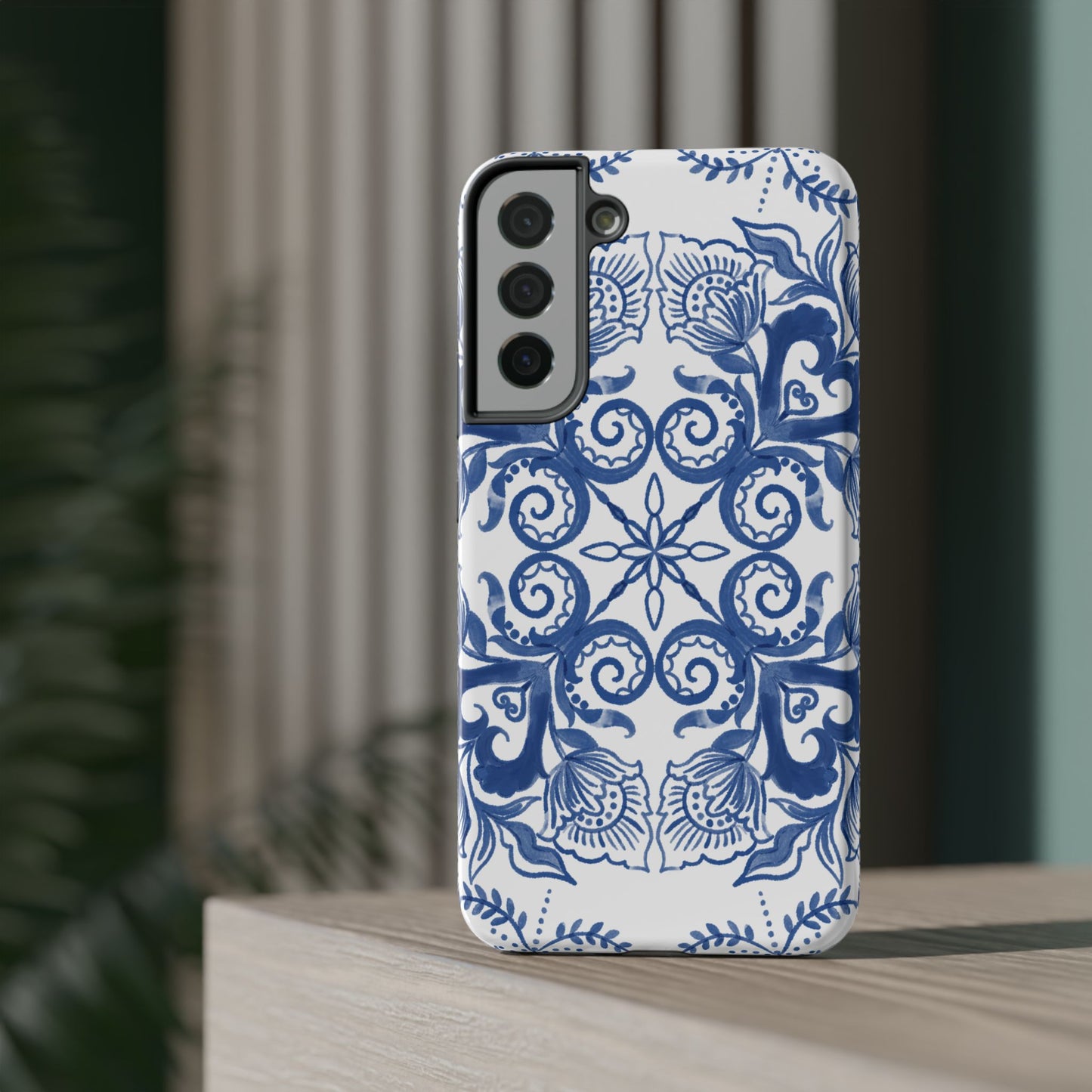 Blue Vintage Floral Impact-Resistant Phone Case