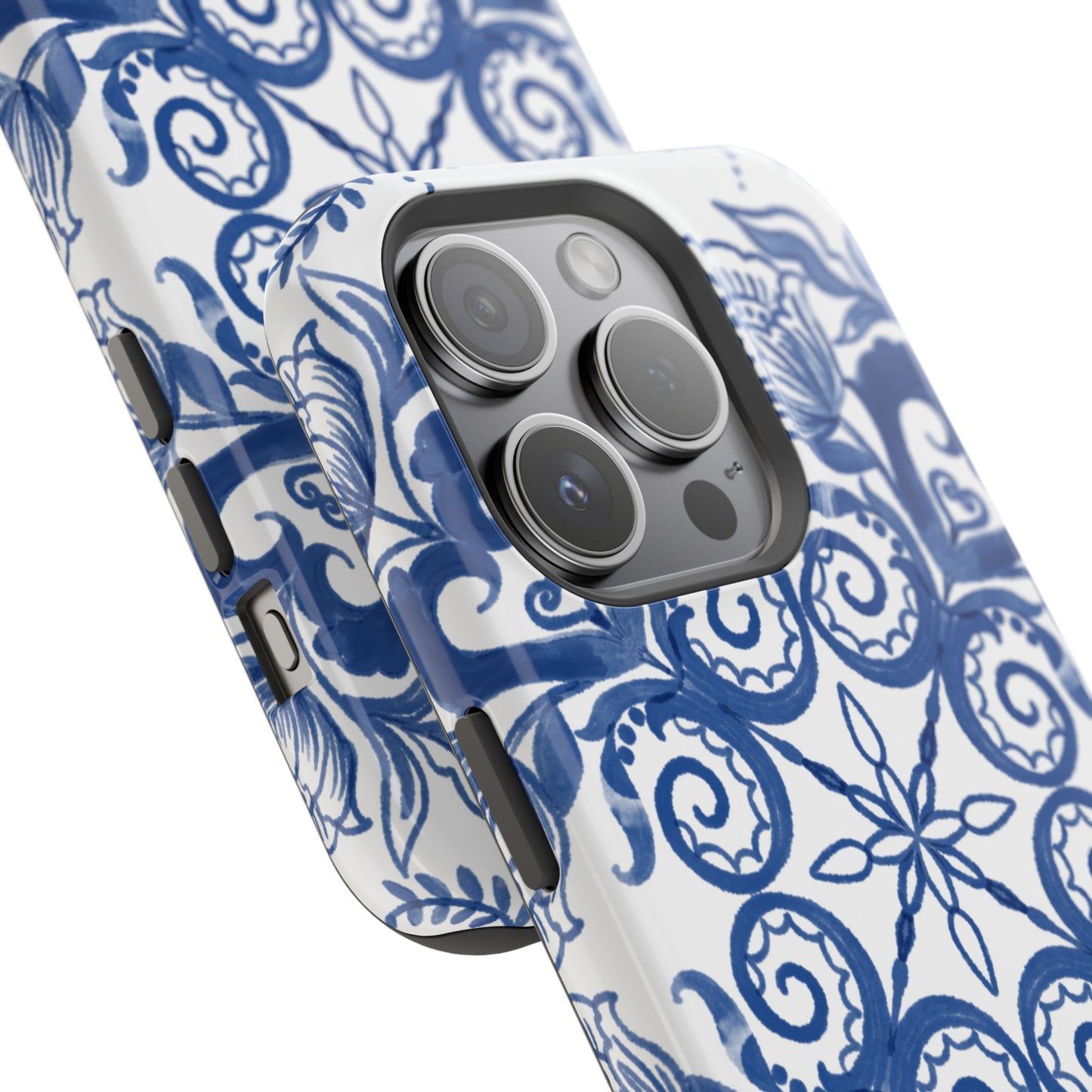 Blue Vintage Floral Impact-Resistant Phone Case