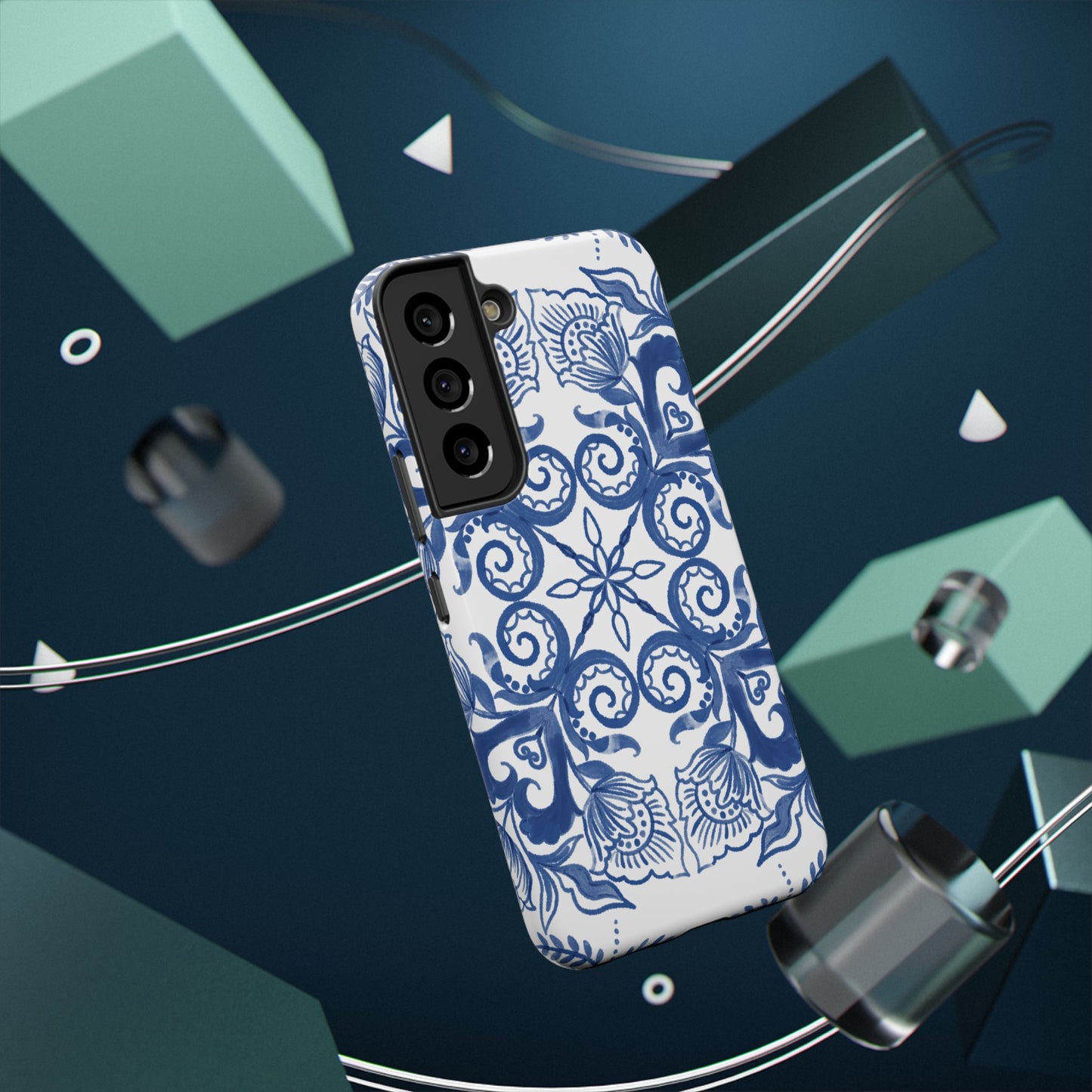 Blue Vintage Floral Impact-Resistant Phone Case