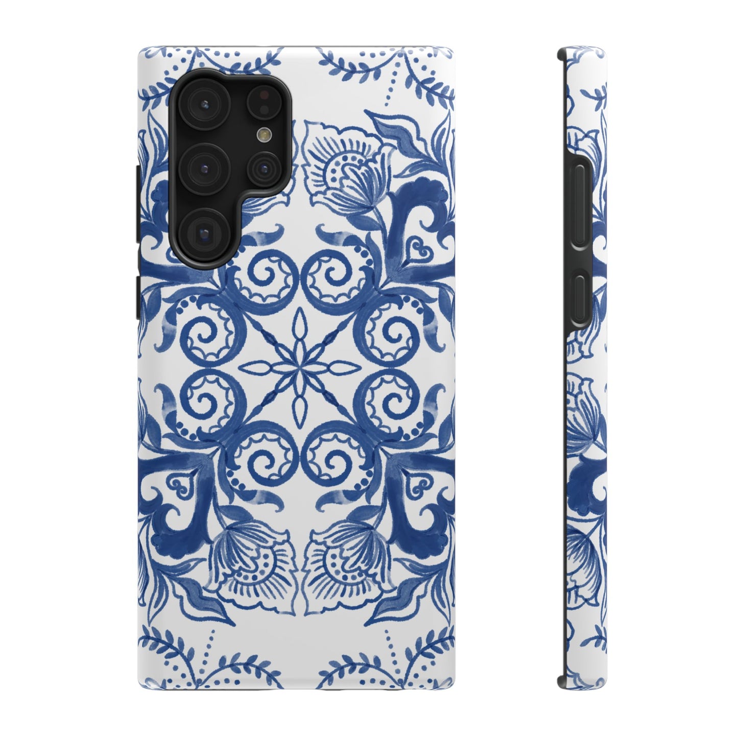 Blue Vintage Floral Impact-Resistant Phone Case