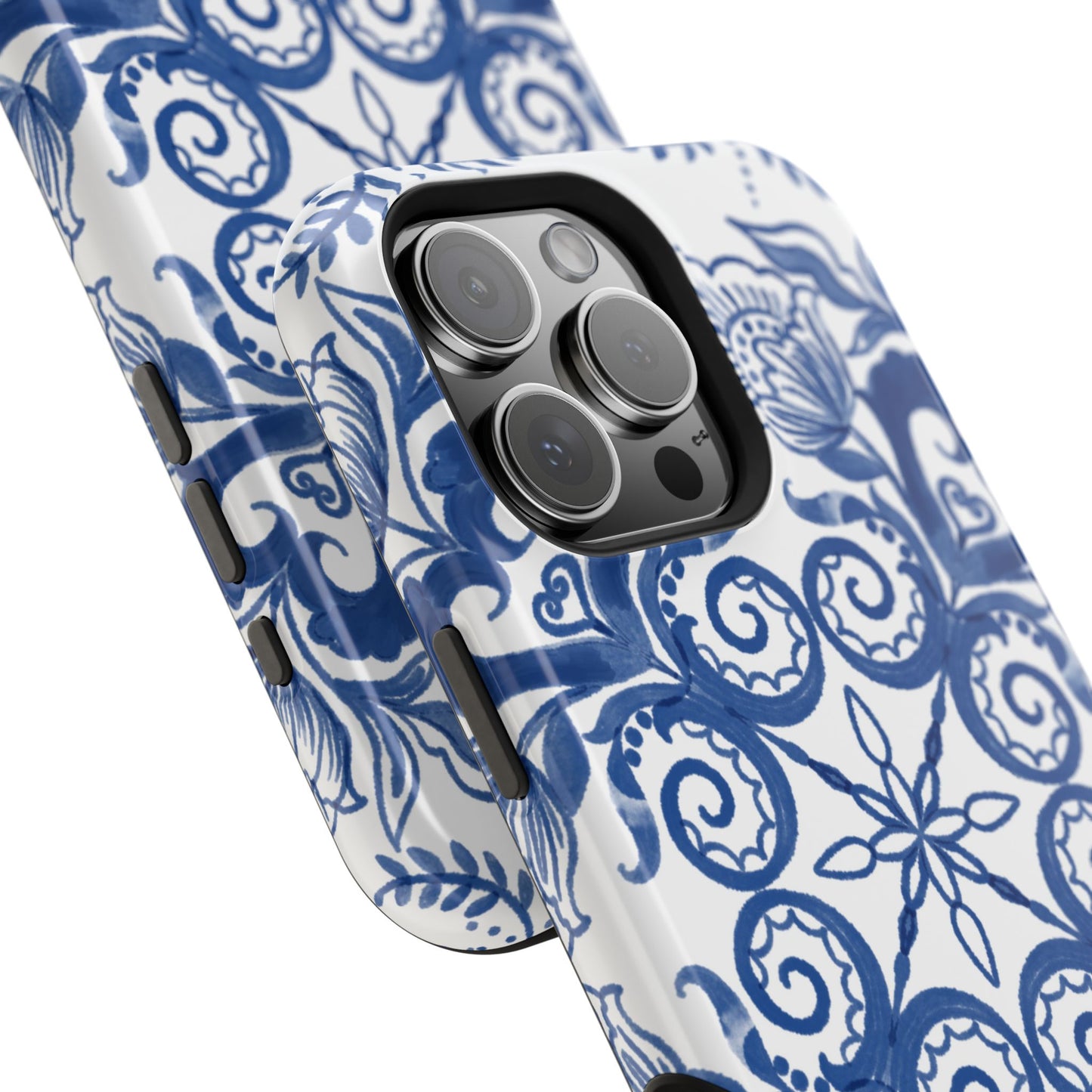 Blue Vintage Floral Impact-Resistant Phone Case