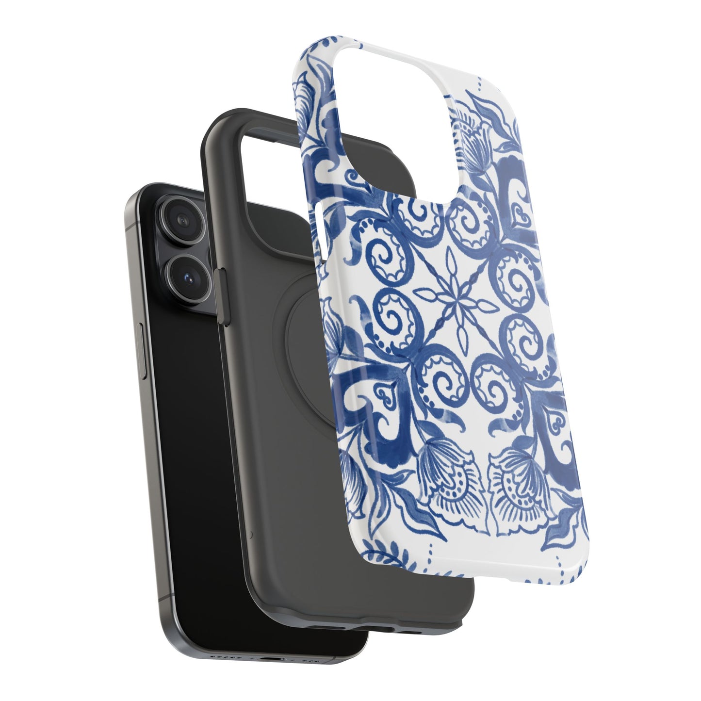 Blue Vintage Floral Impact-Resistant Phone Case