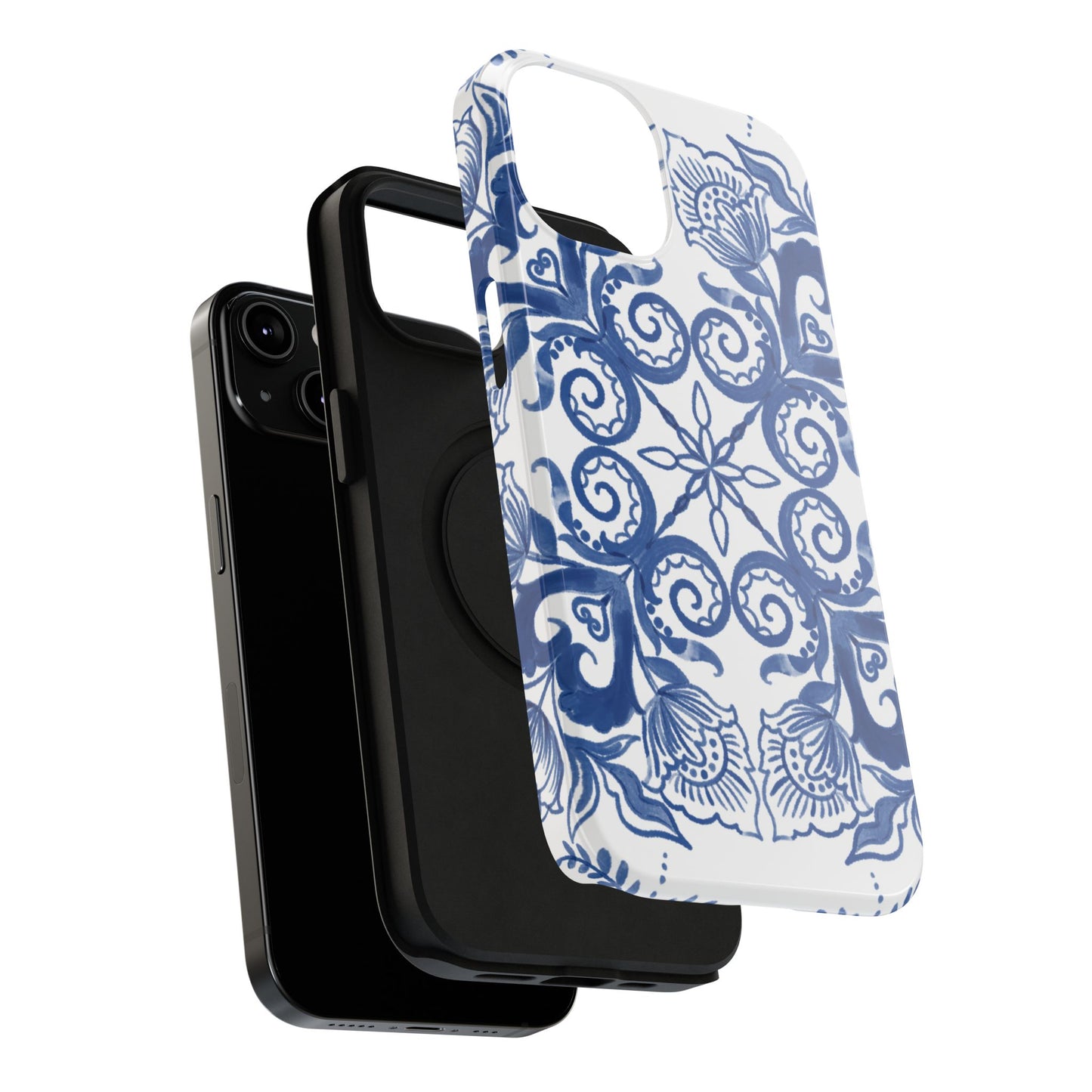 Blue Vintage Floral Impact-Resistant Phone Case