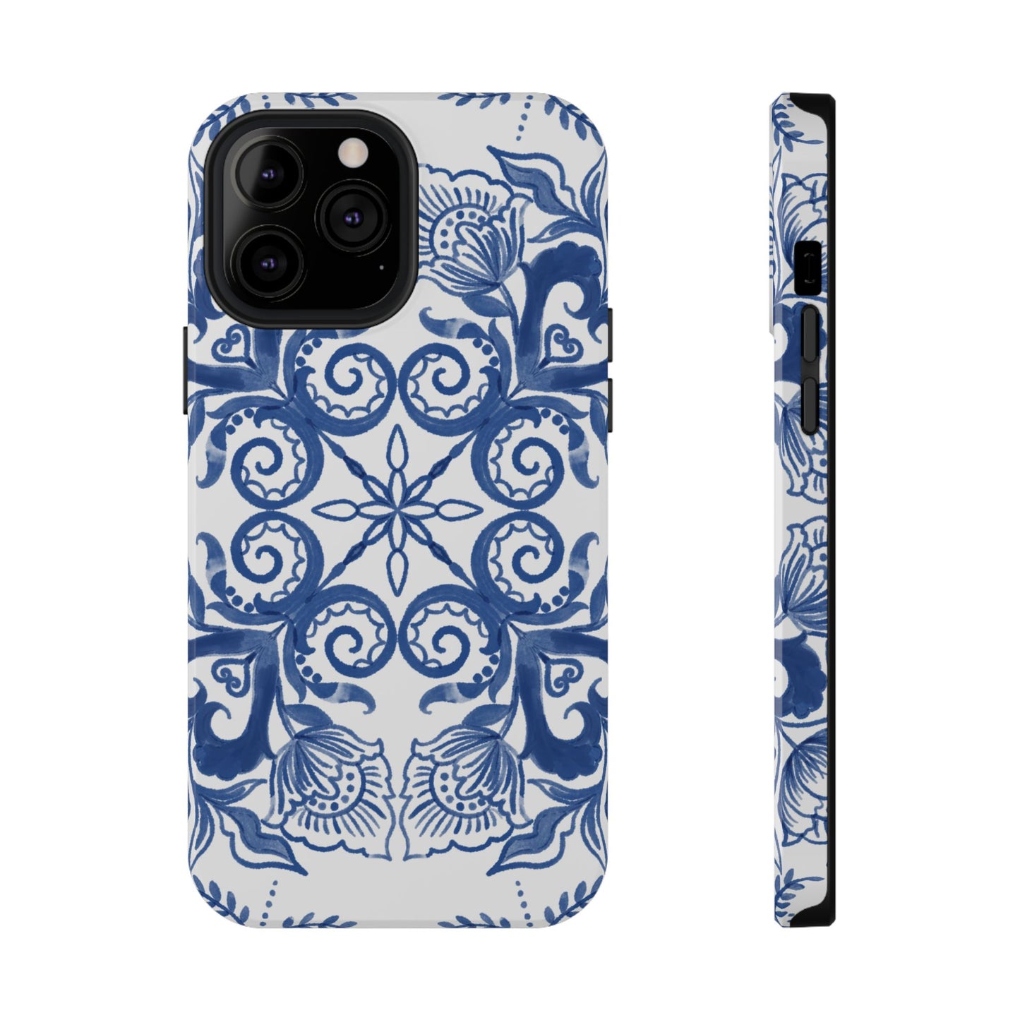 Blue Vintage Floral Impact-Resistant Phone Case