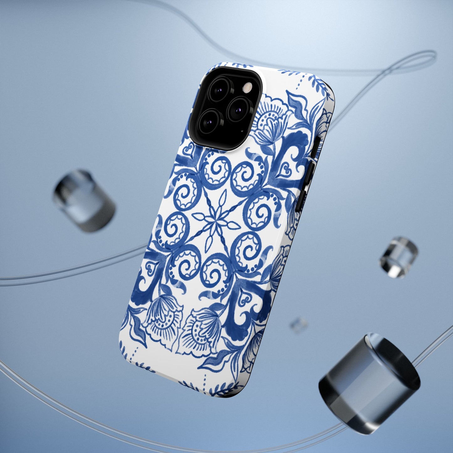 Blue Vintage Floral Impact-Resistant Phone Case