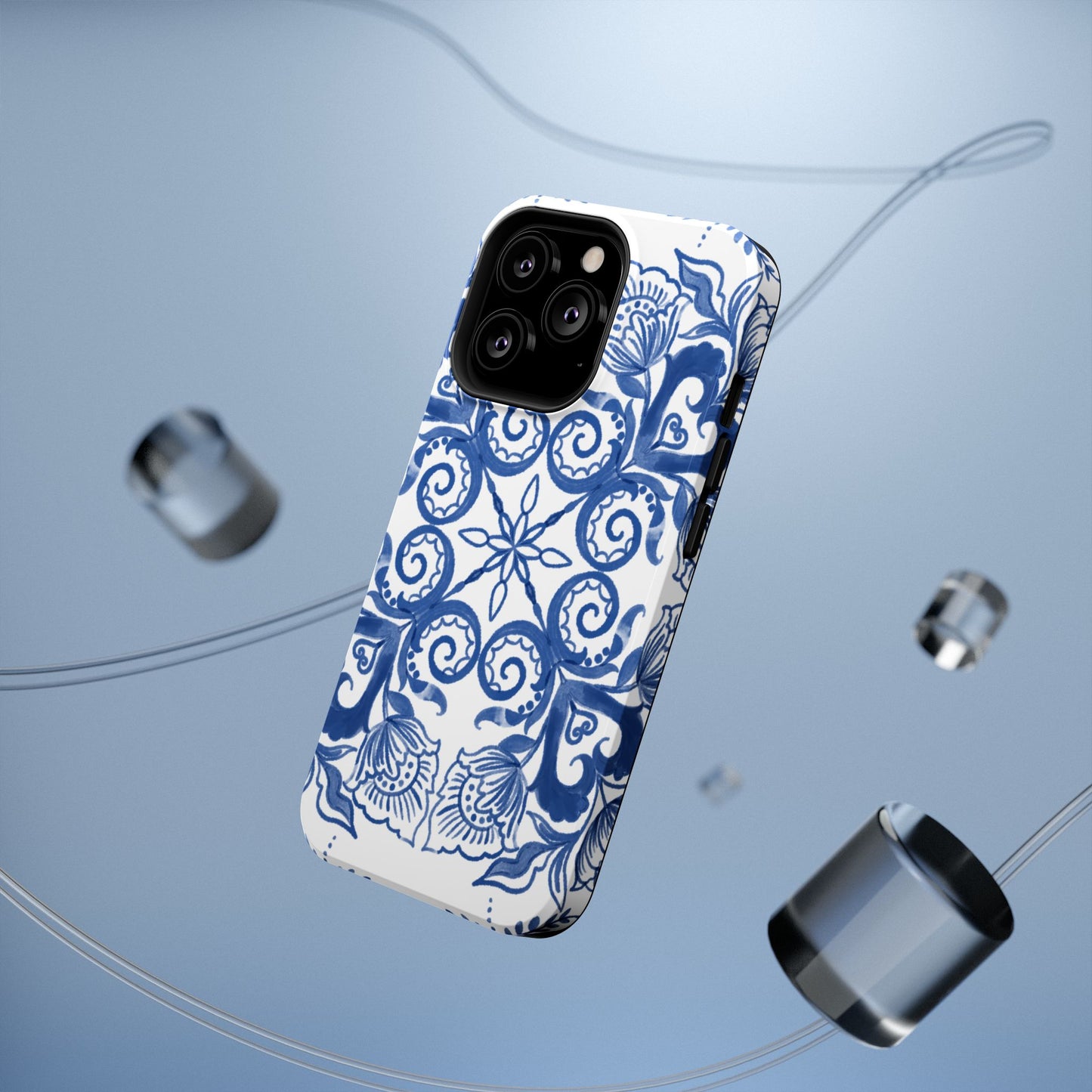 Blue Vintage Floral Impact-Resistant Phone Case