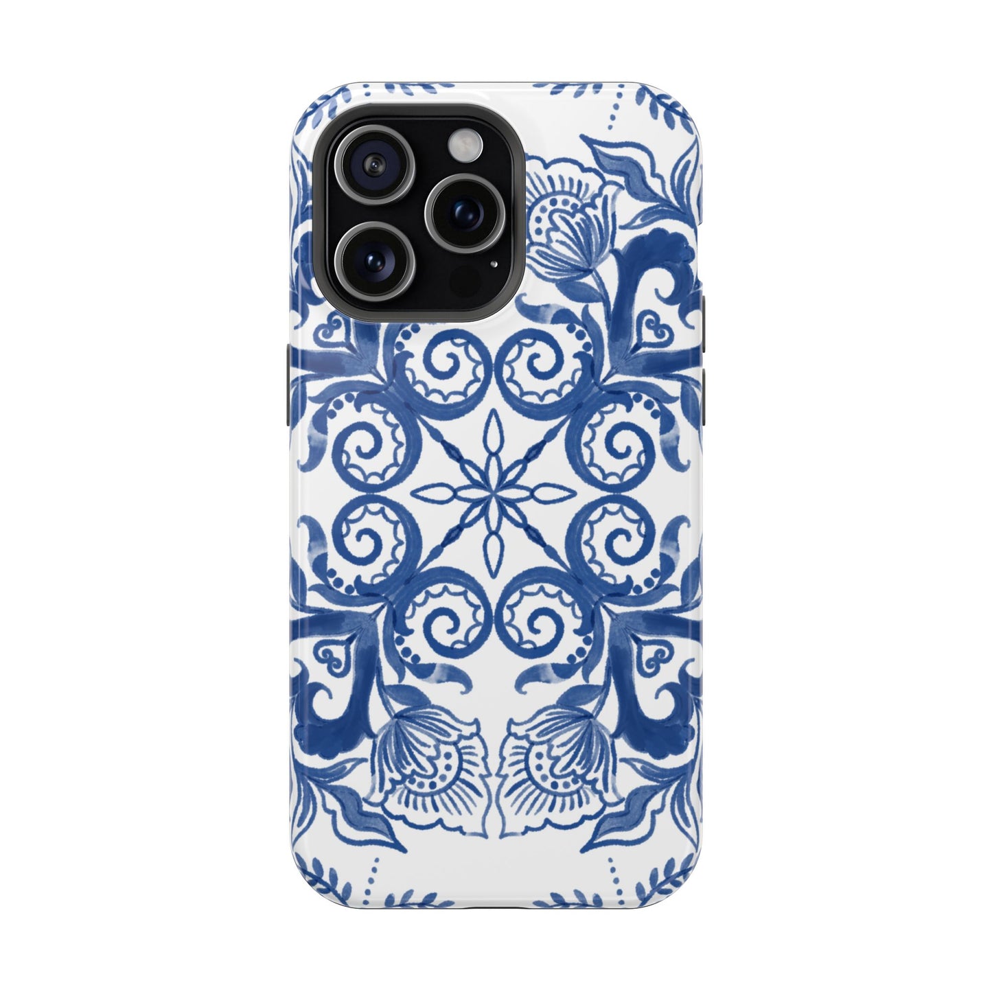 Blue Vintage Floral Impact-Resistant Phone Case