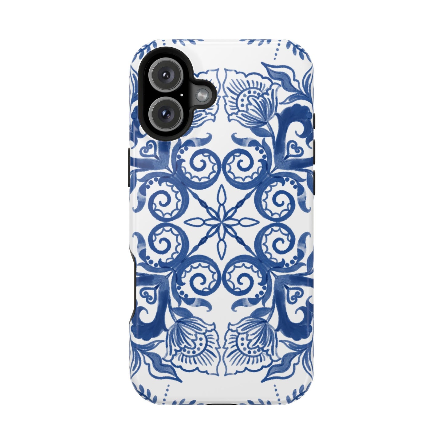 Blue Vintage Floral Impact-Resistant Phone Case