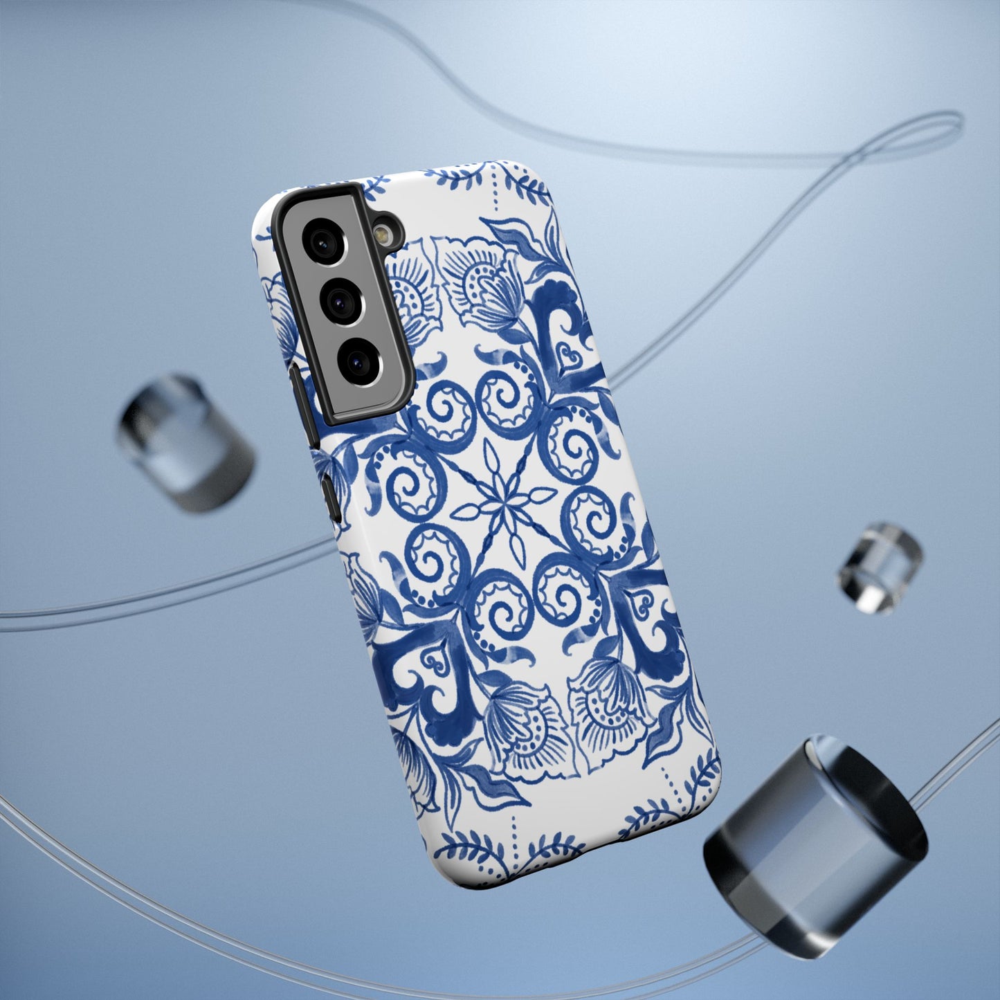 Blue Vintage Floral Impact-Resistant Phone Case