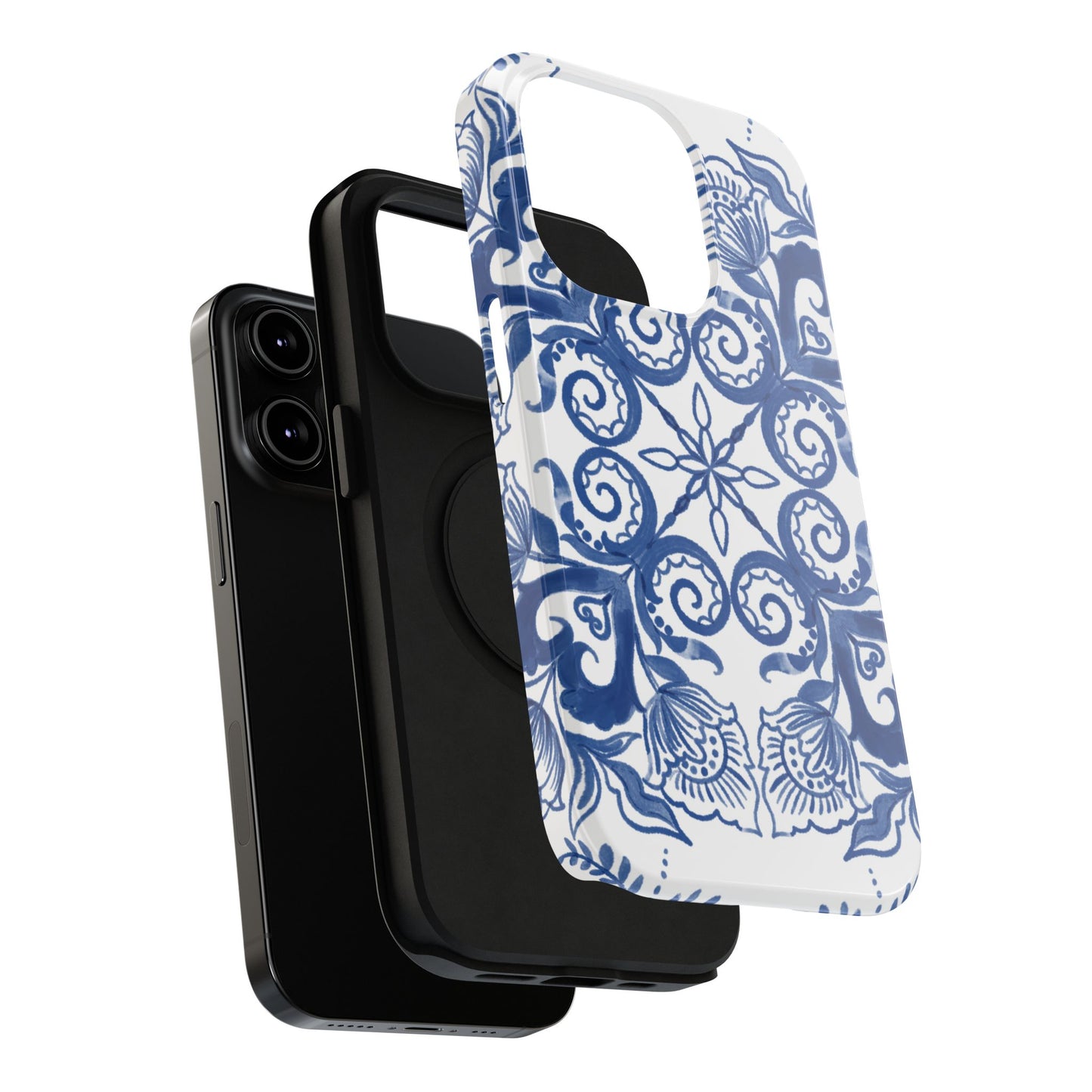 Blue Vintage Floral Impact-Resistant Phone Case