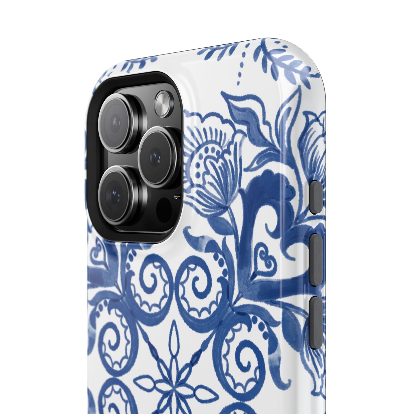 Blue Vintage Floral Impact-Resistant Phone Case