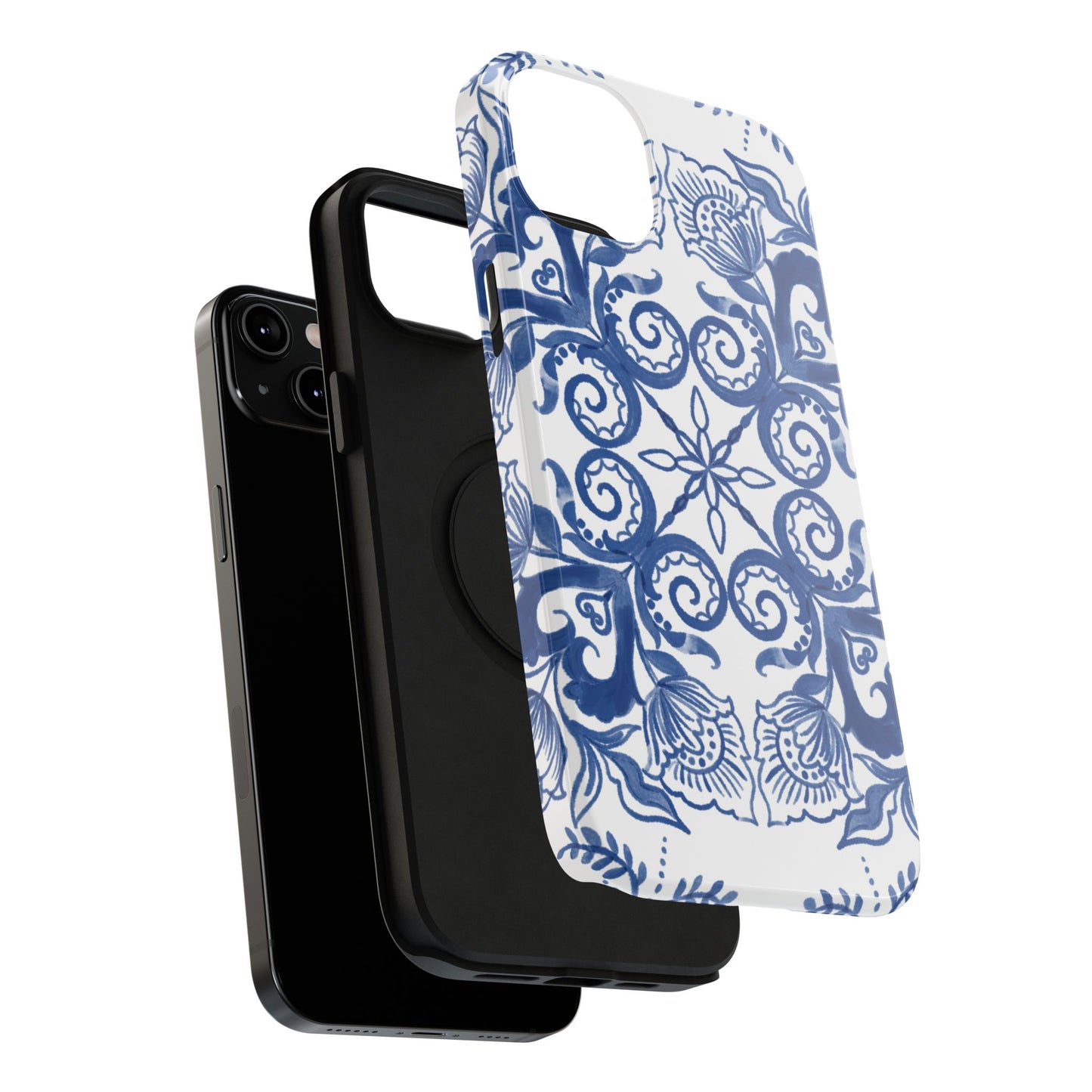 Blue Vintage Floral Impact-Resistant Phone Case