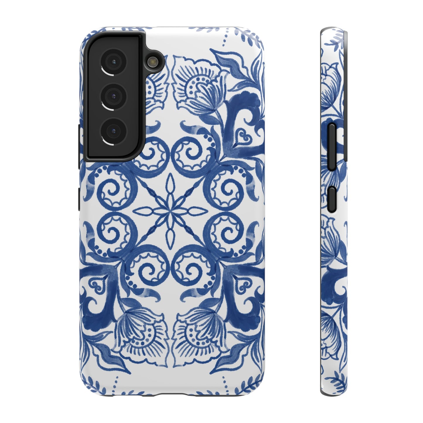 Blue Vintage Floral Impact-Resistant Phone Case