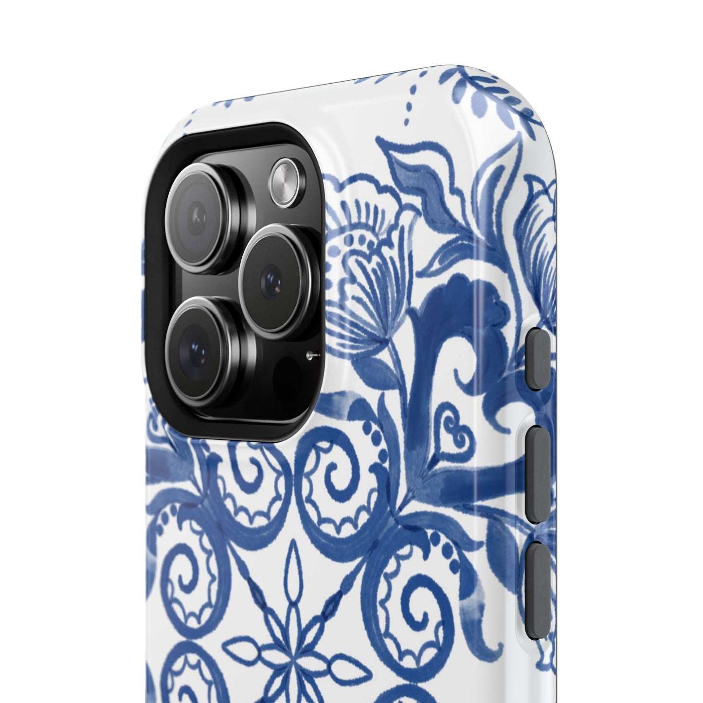 Blue Vintage Floral Impact-Resistant Phone Case