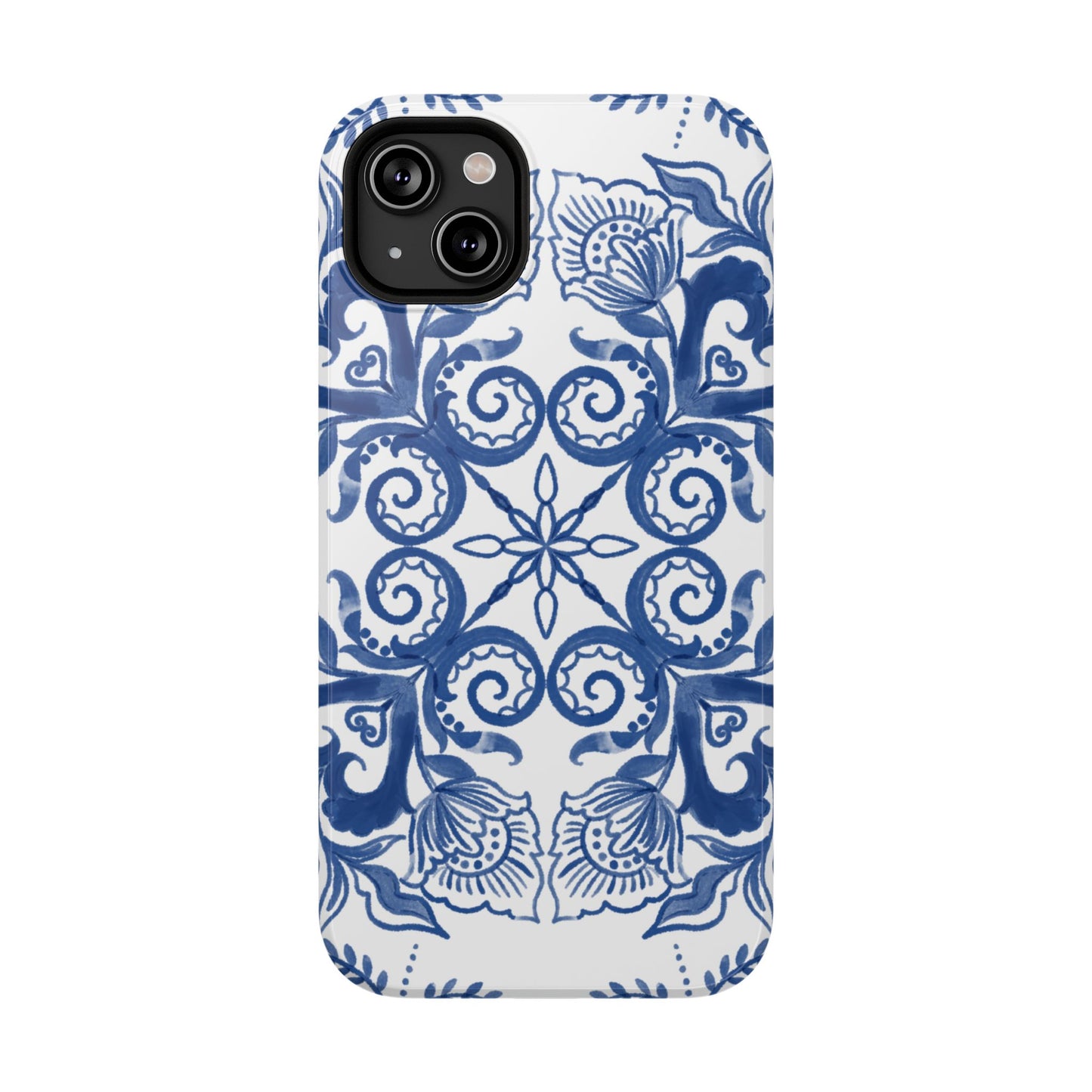 Blue Vintage Floral Impact-Resistant Phone Case