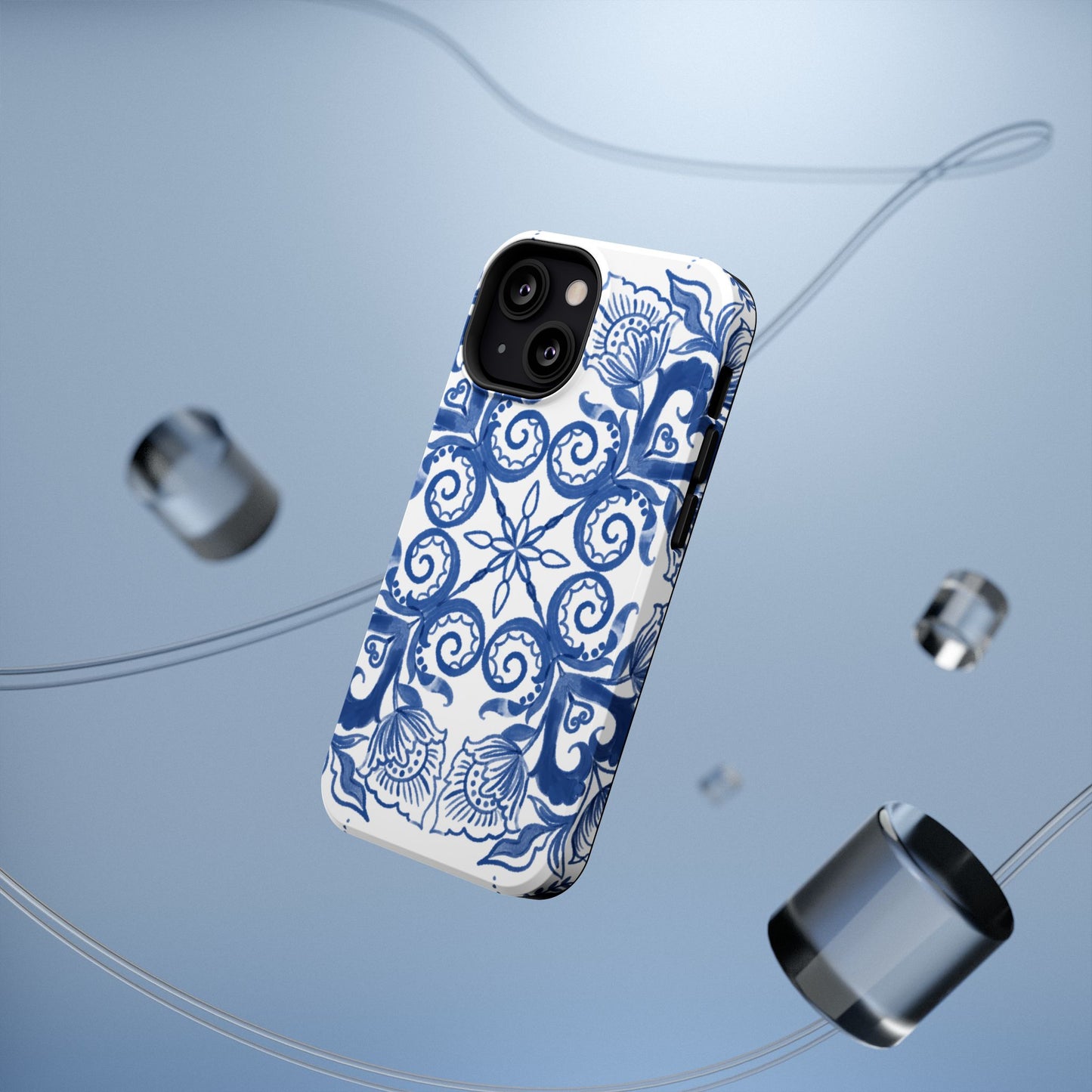 Blue Vintage Floral Impact-Resistant Phone Case