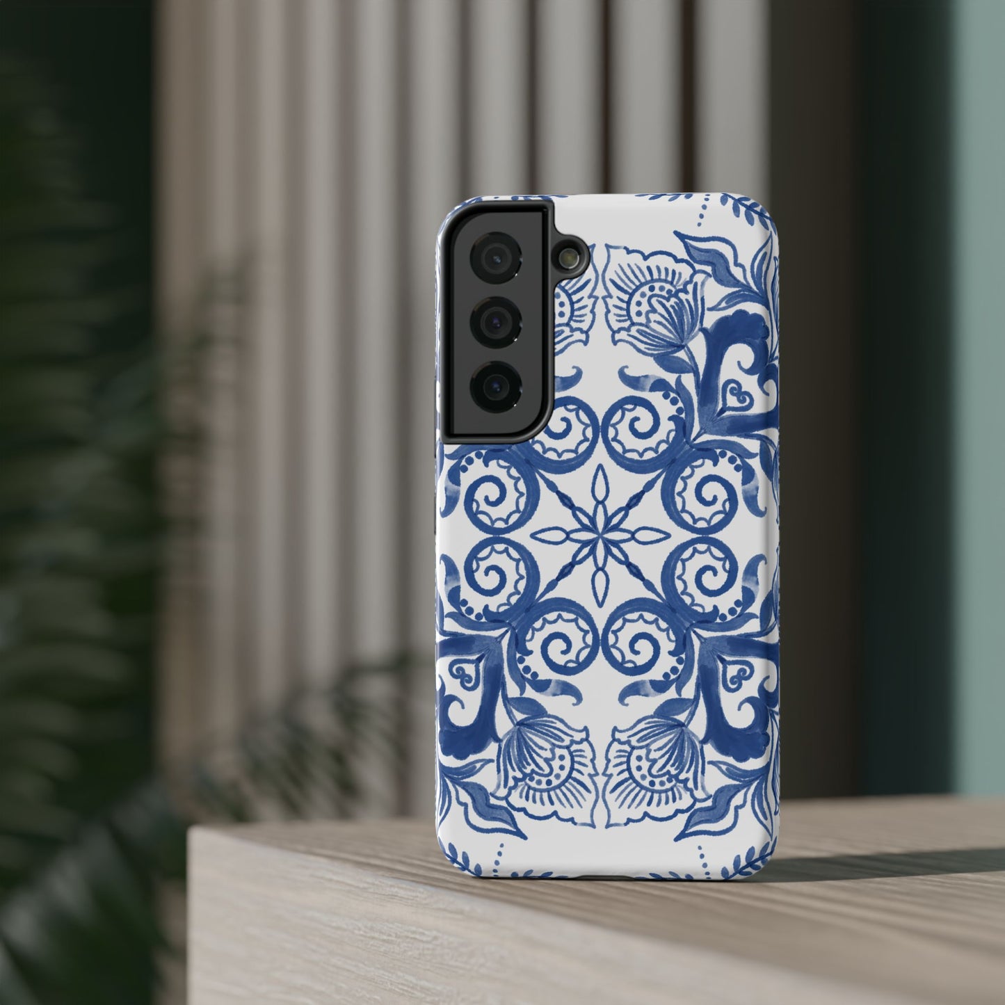 Blue Vintage Floral Impact-Resistant Phone Case