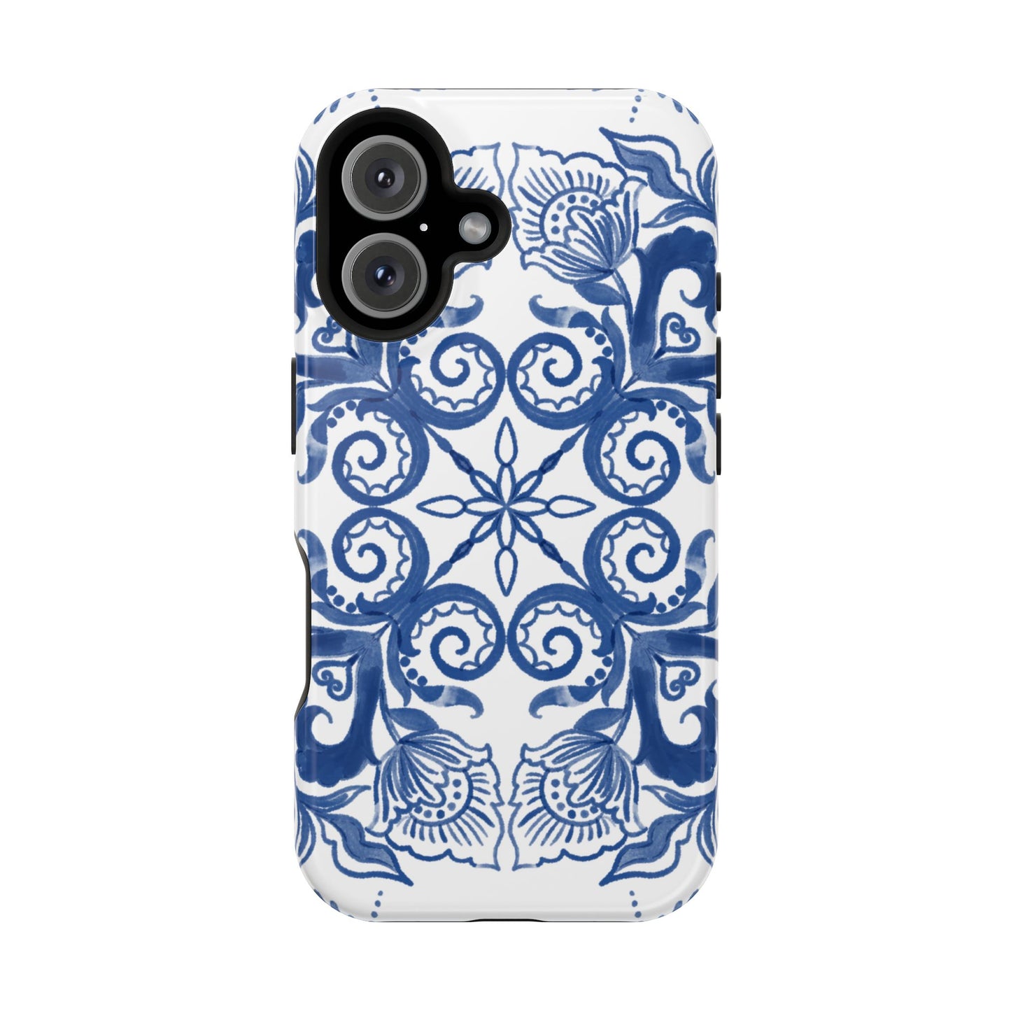 Blue Vintage Floral Impact-Resistant Phone Case