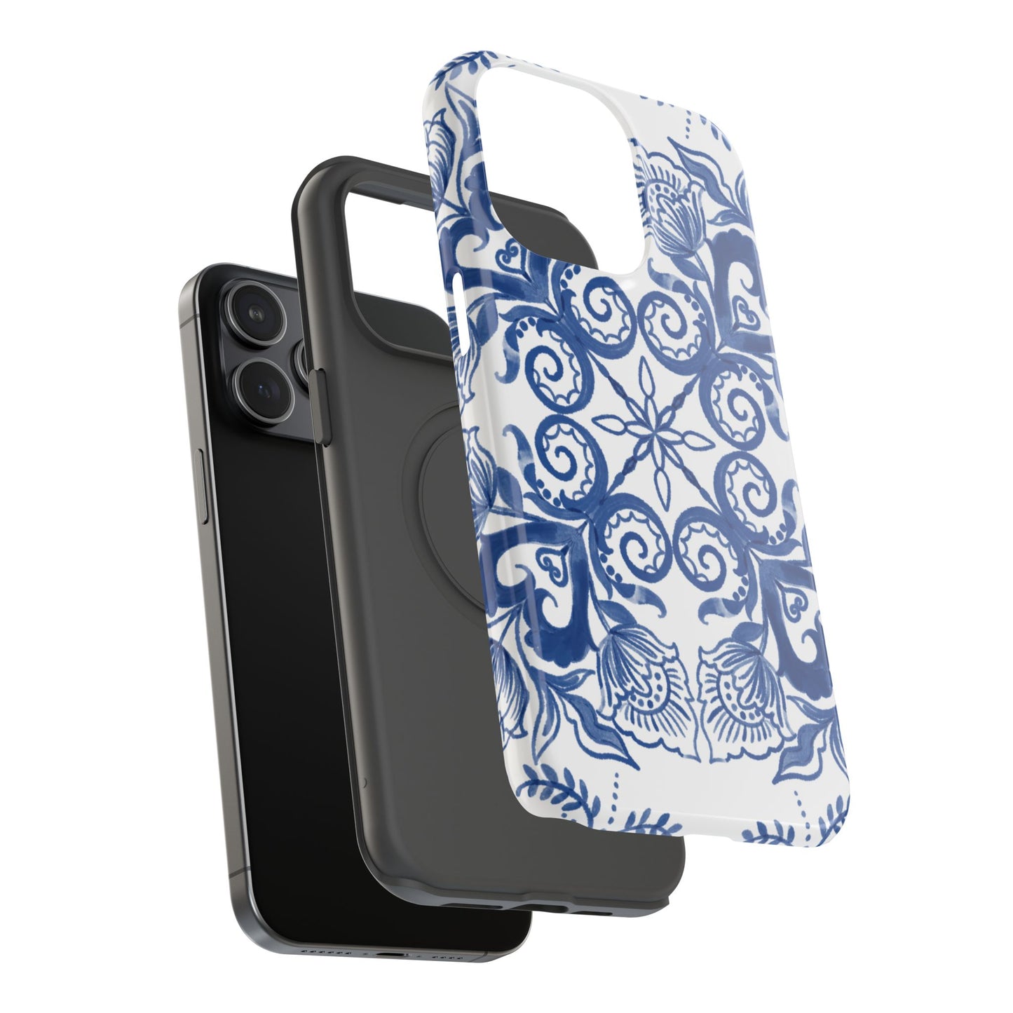 Blue Vintage Floral Impact-Resistant Phone Case