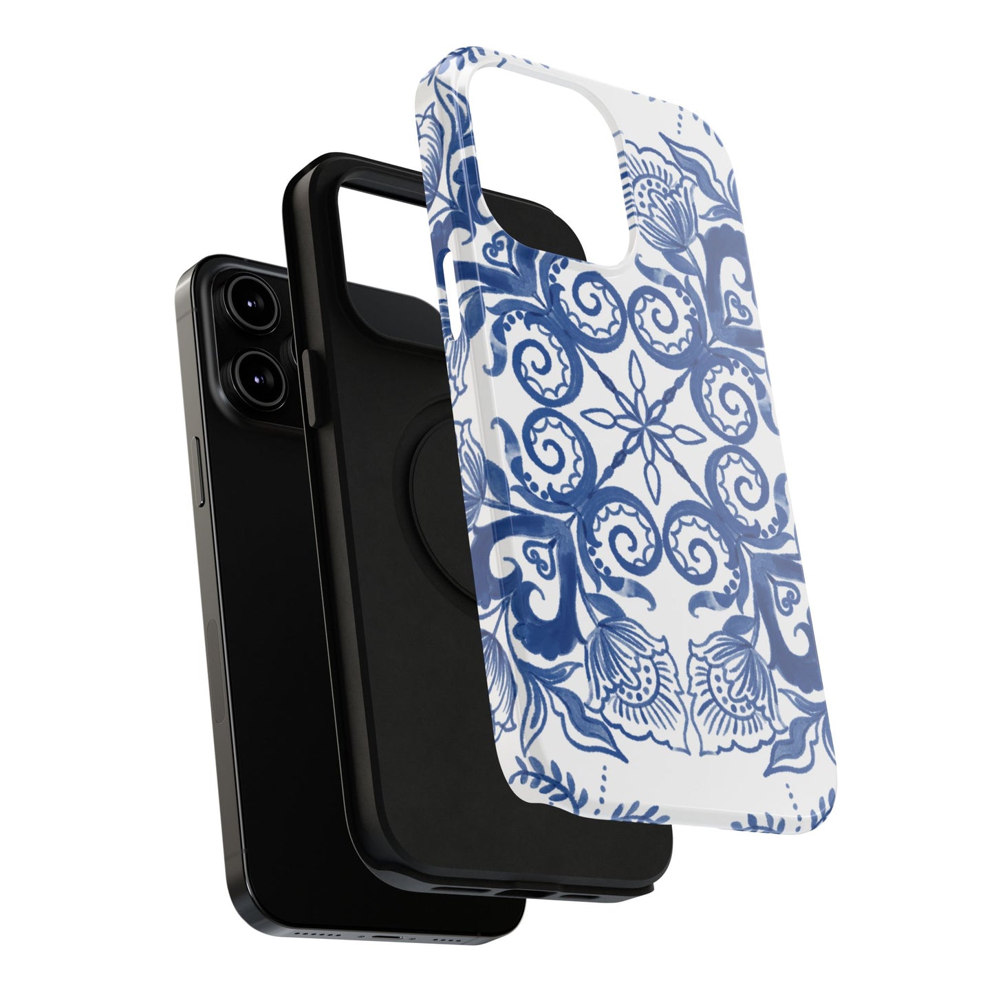 Blue Vintage Floral Impact-Resistant Phone Case