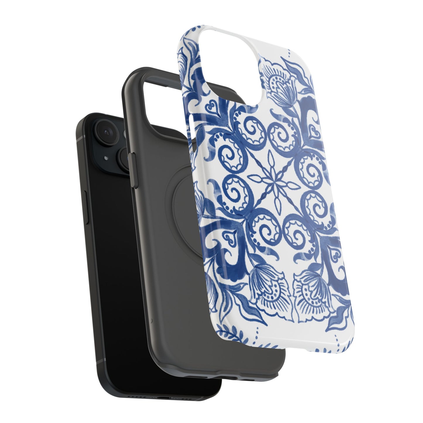 Blue Vintage Floral Impact-Resistant Phone Case