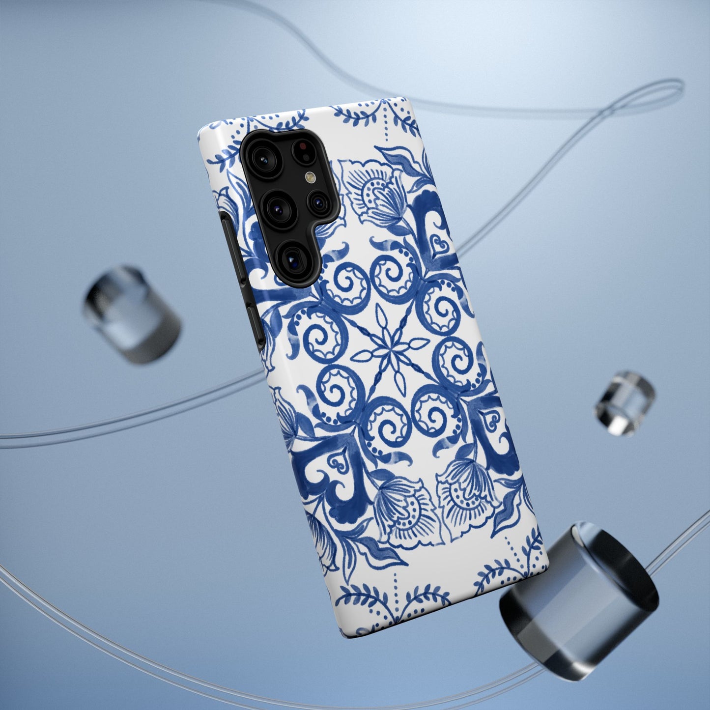 Blue Vintage Floral Impact-Resistant Phone Case