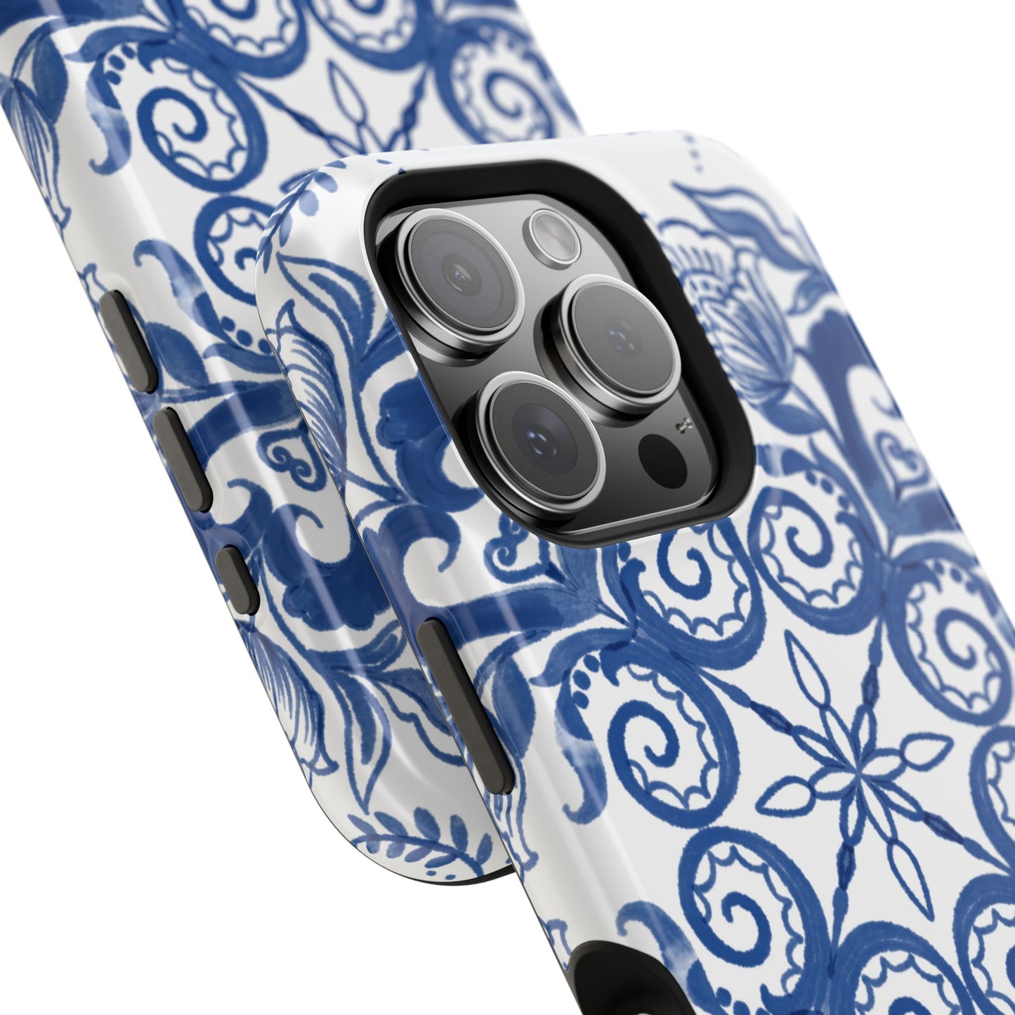 Blue Vintage Floral Impact-Resistant Phone Case