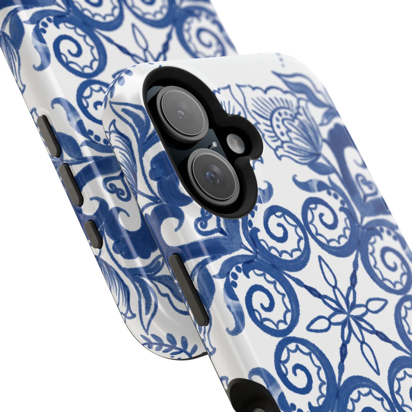 Blue Vintage Floral Impact-Resistant Phone Case